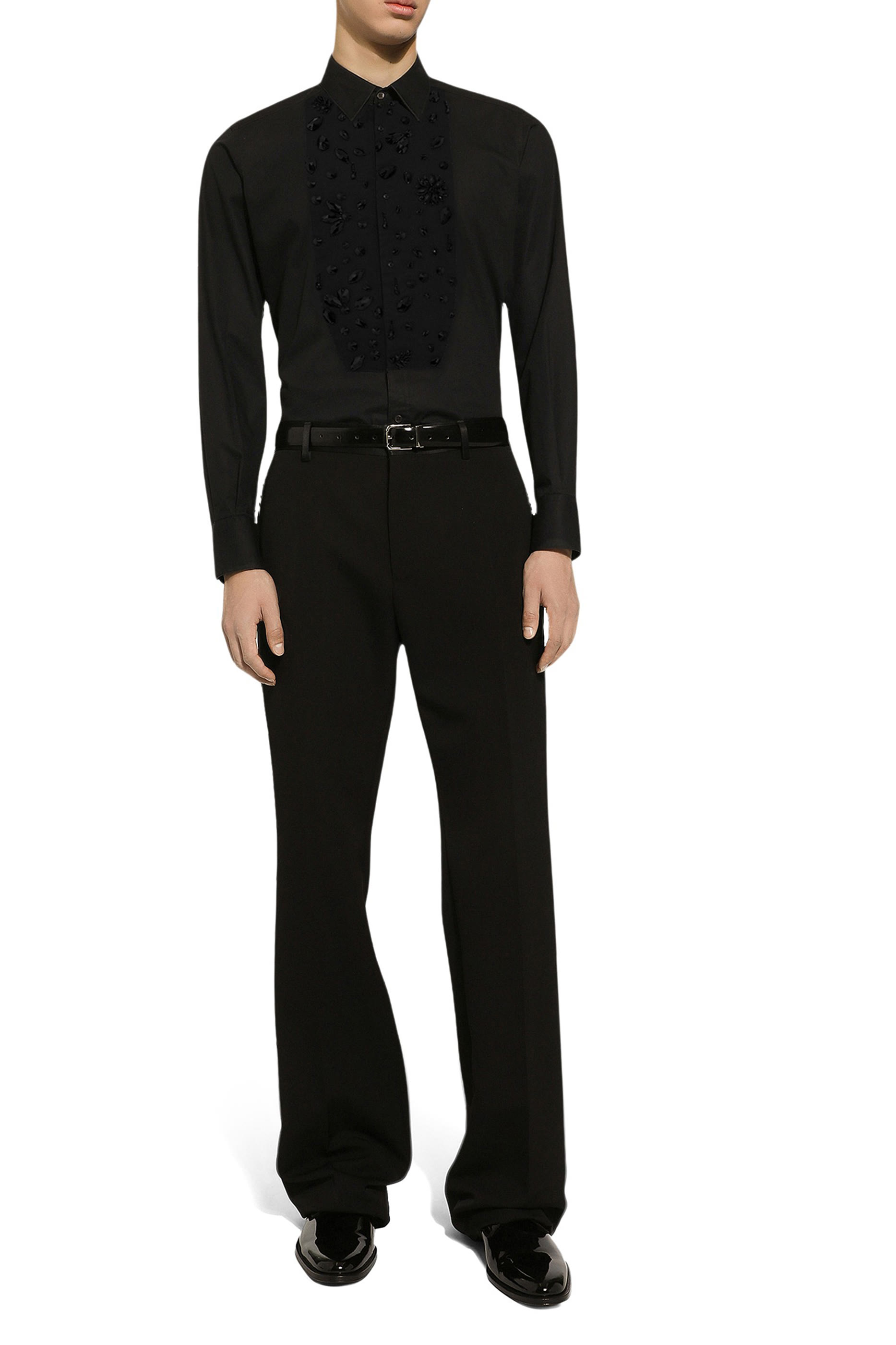 Rhinestone Embroidery Gold-Fit Tuxedo Shirt