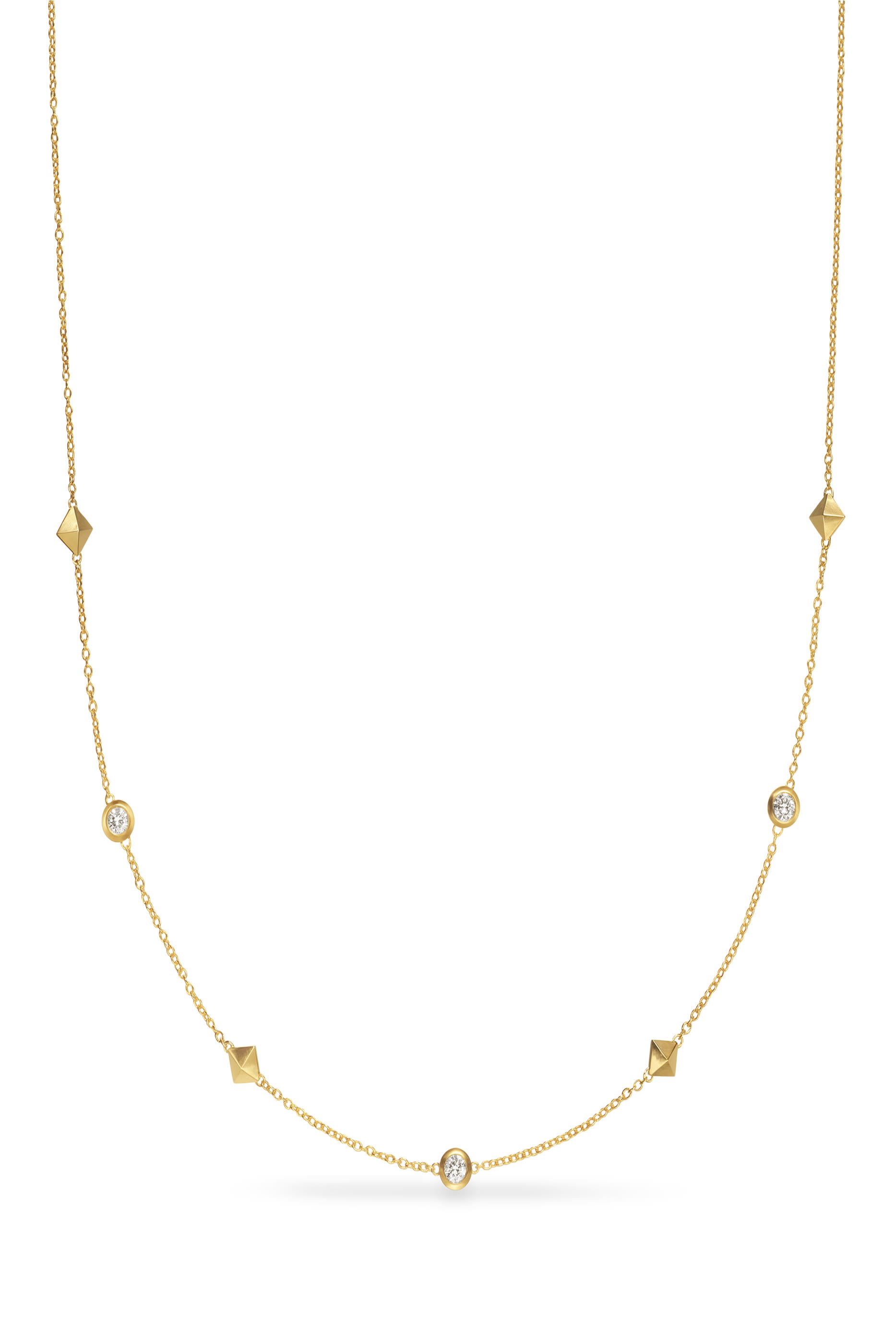 Petite Modern Renaissance Pyramid Station Necklace, 18k Yellow Gold