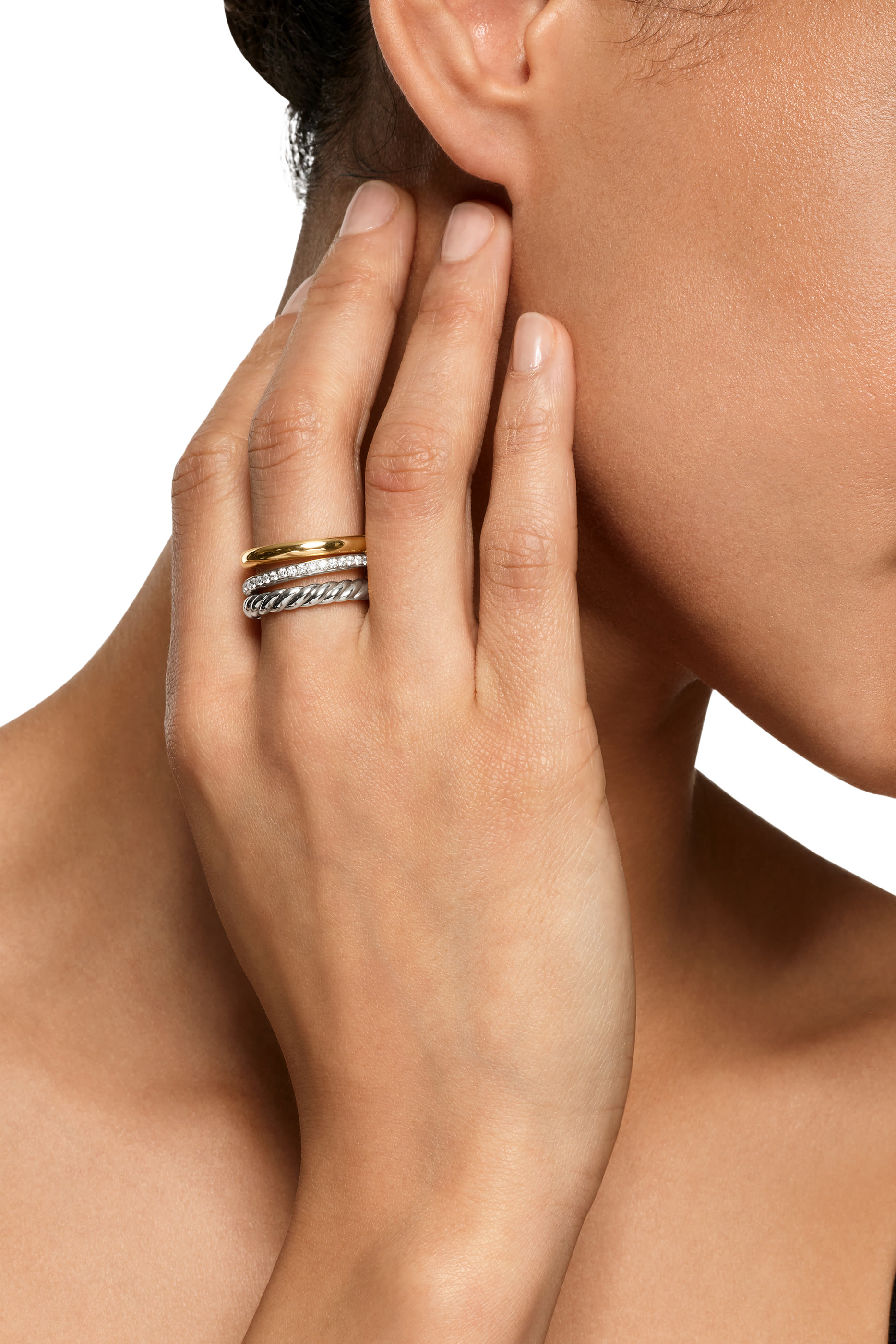 DY Mercer® Three Row Ring, Sterling Silver with 18k Yellow Gold & Diamonds