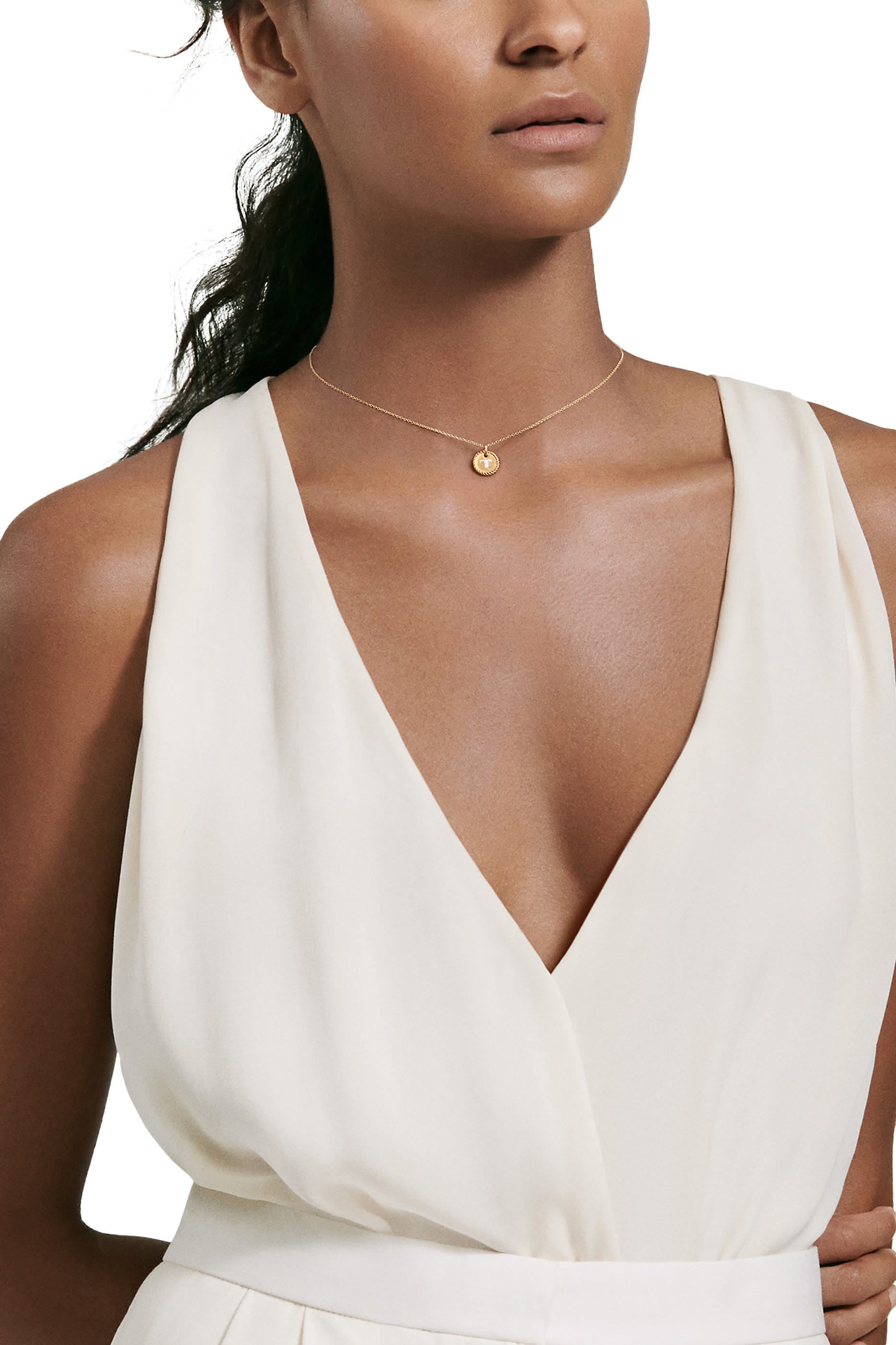 T Initial Charm Necklace, 18K Yellow Gold & Diamonds