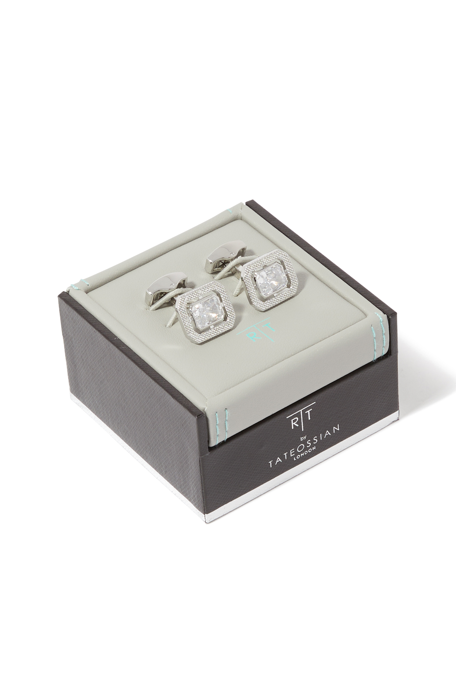 Halo Cufflinks, Plated Rhodium & Cubic Zirconia