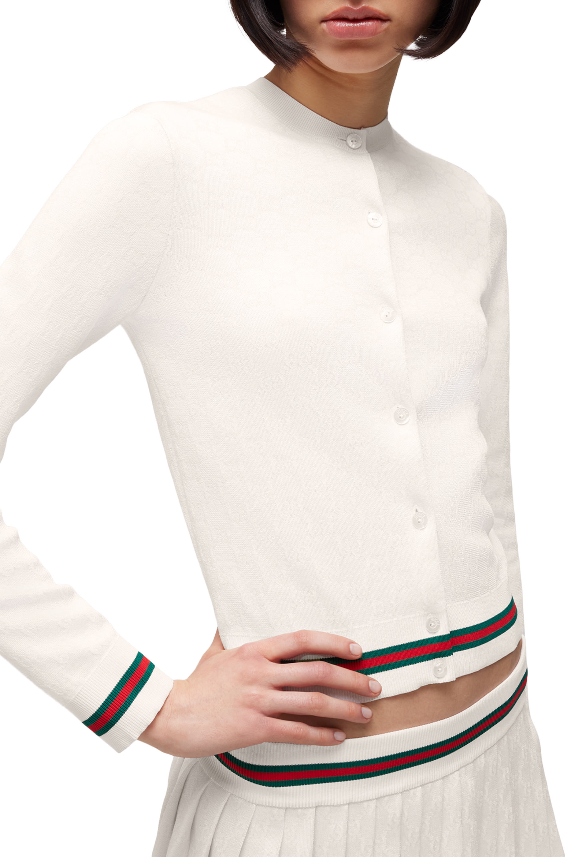  GG Fine Cotton Viscose Jacquard Cardigan