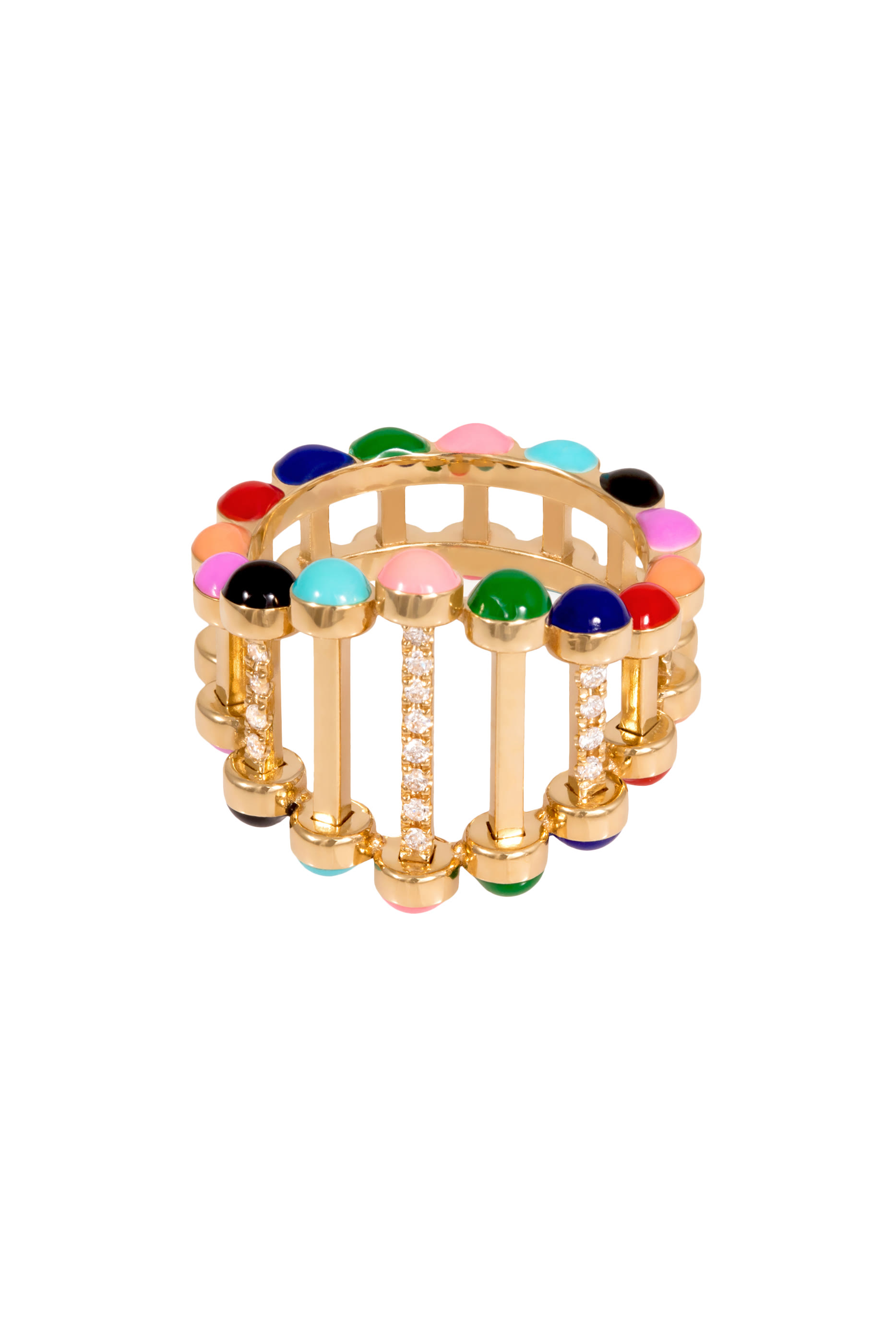 Twiggy Pinky Ring, 18k Yellow Gold with Diamonds & Enamel