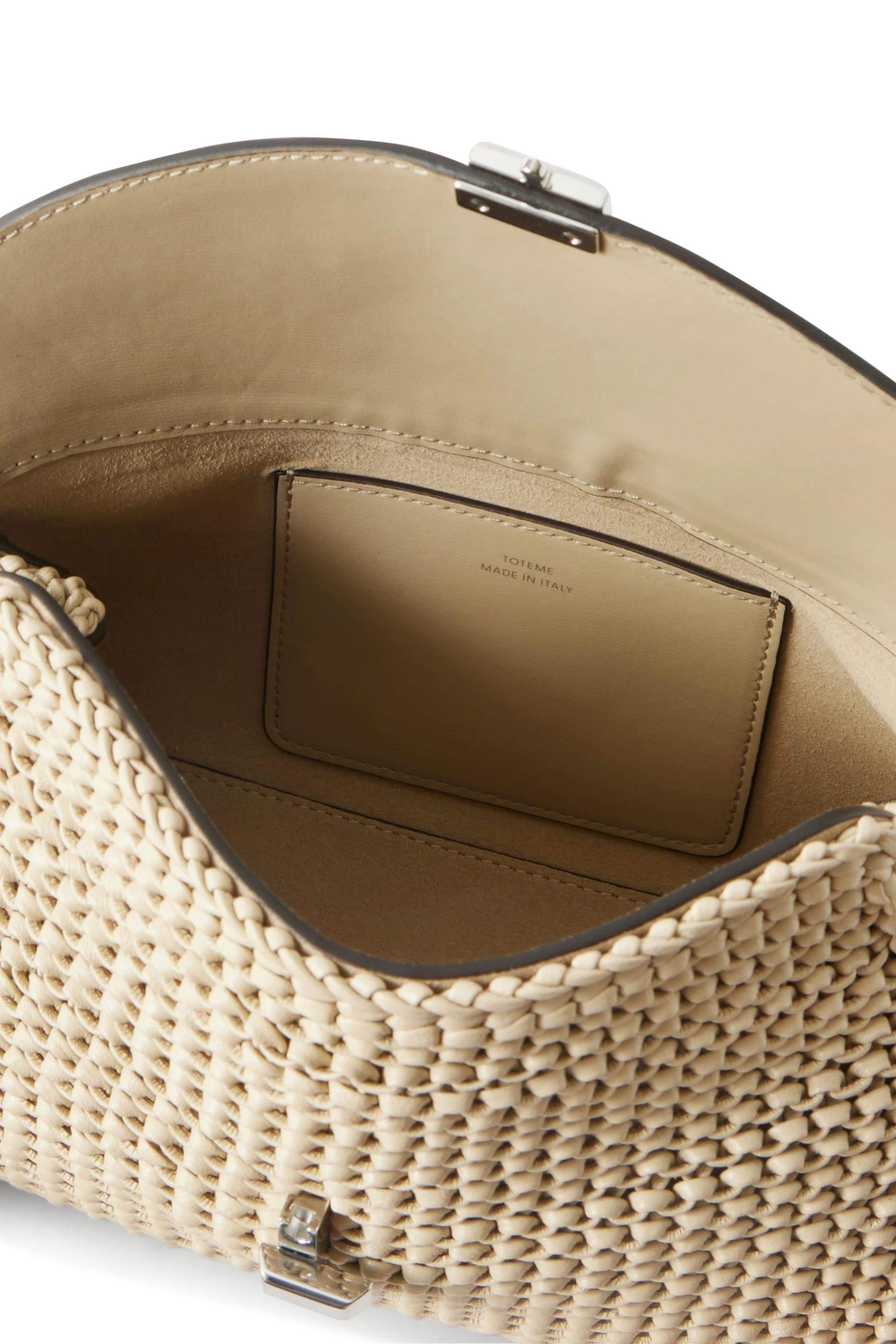 T-Lock Woven-Leather Top Handle Bag