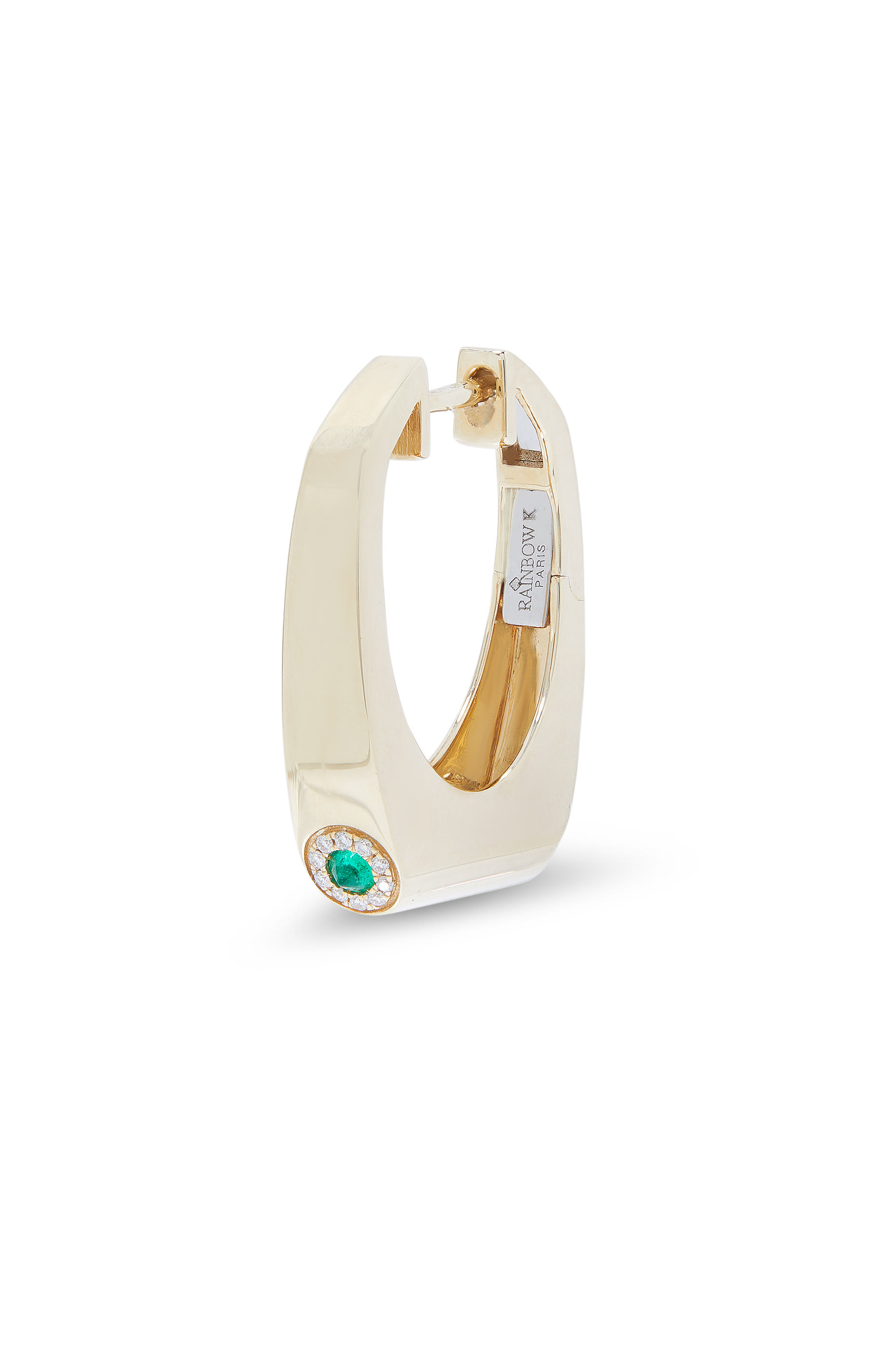 Nano Grace Single Earring, 14K Yellow Gold with Diamonds & Emerald