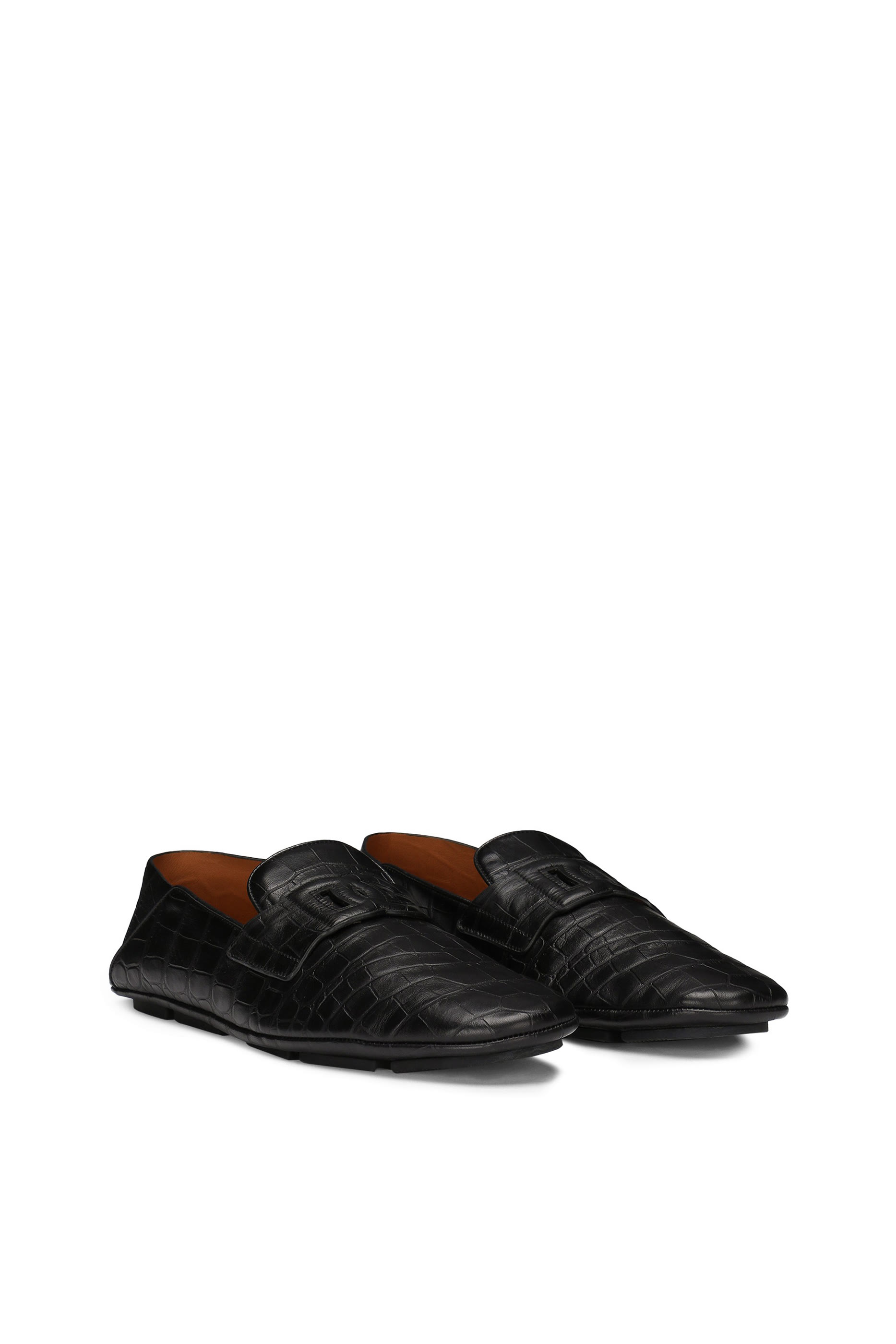 Crocodile-Print Calfskin Driver Shoes