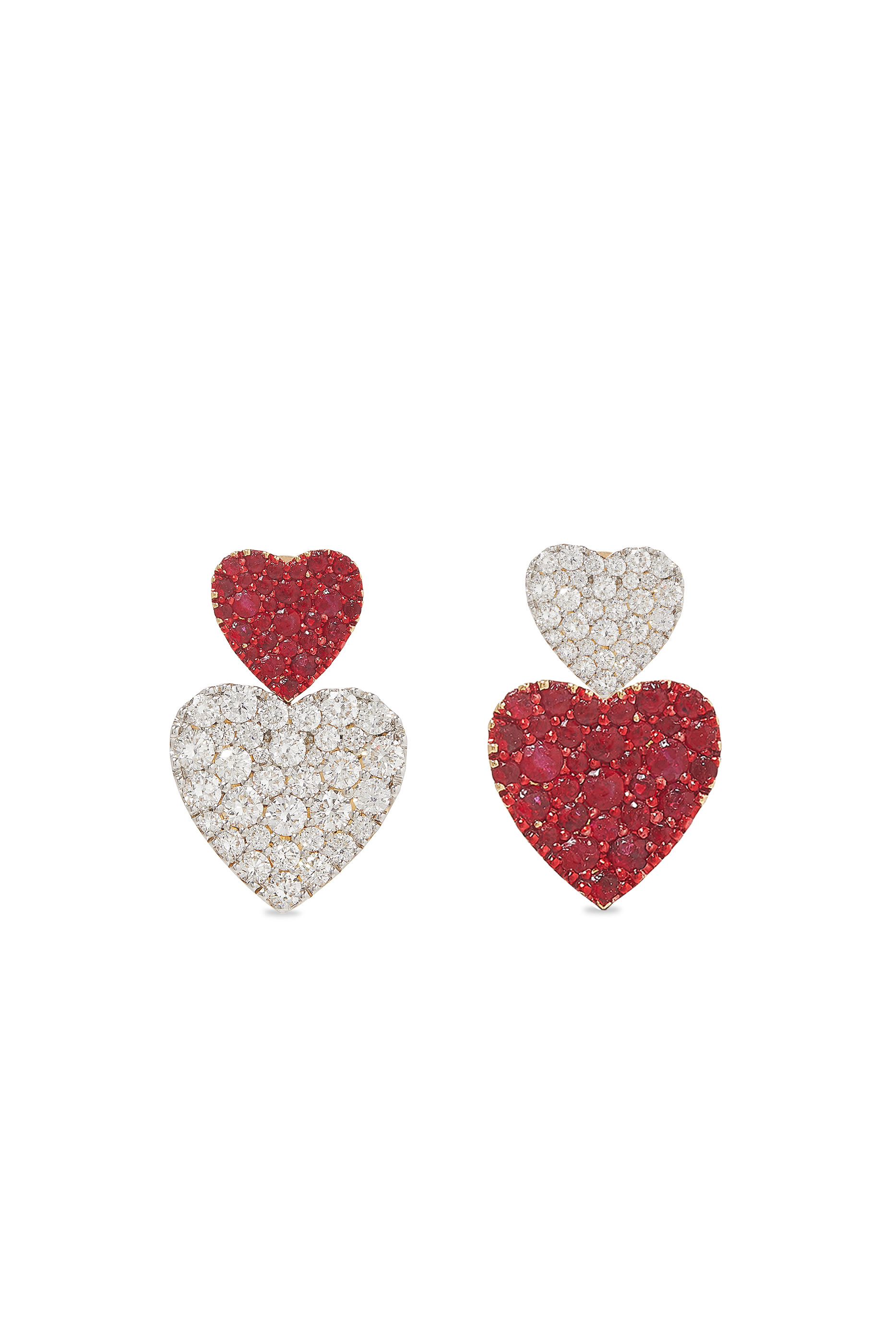 Double Heart Earrings, 18k Yellow Gold
