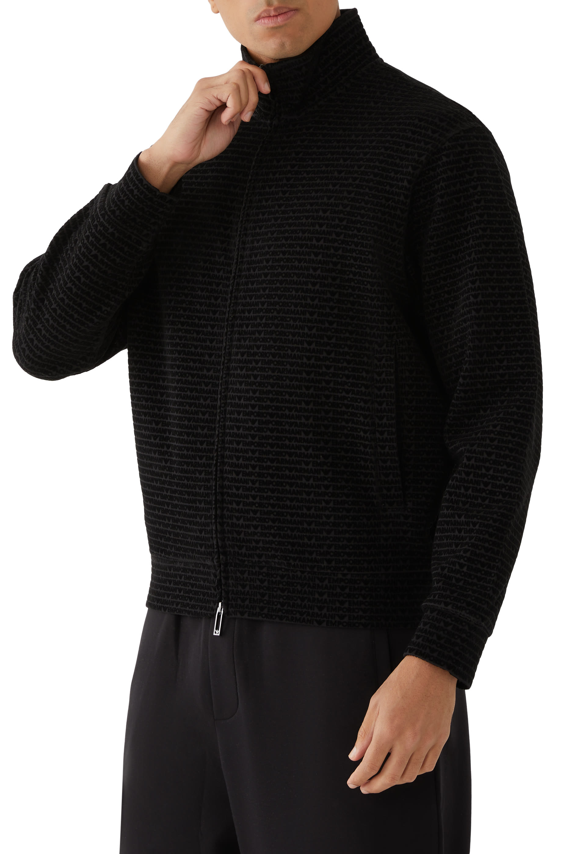 Full-Zip Jersey Sweatshirt with All-Over Flocked Lettering