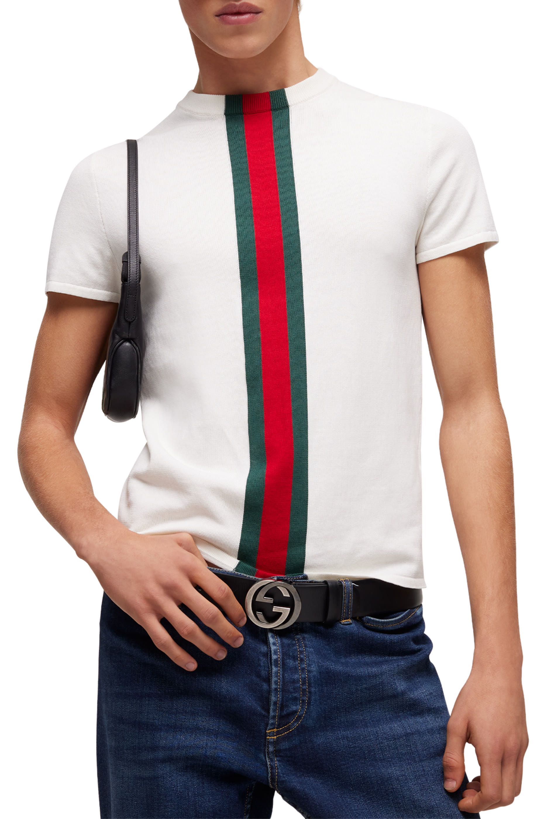  Knit Cotton T-Shirt with Web Intarsia