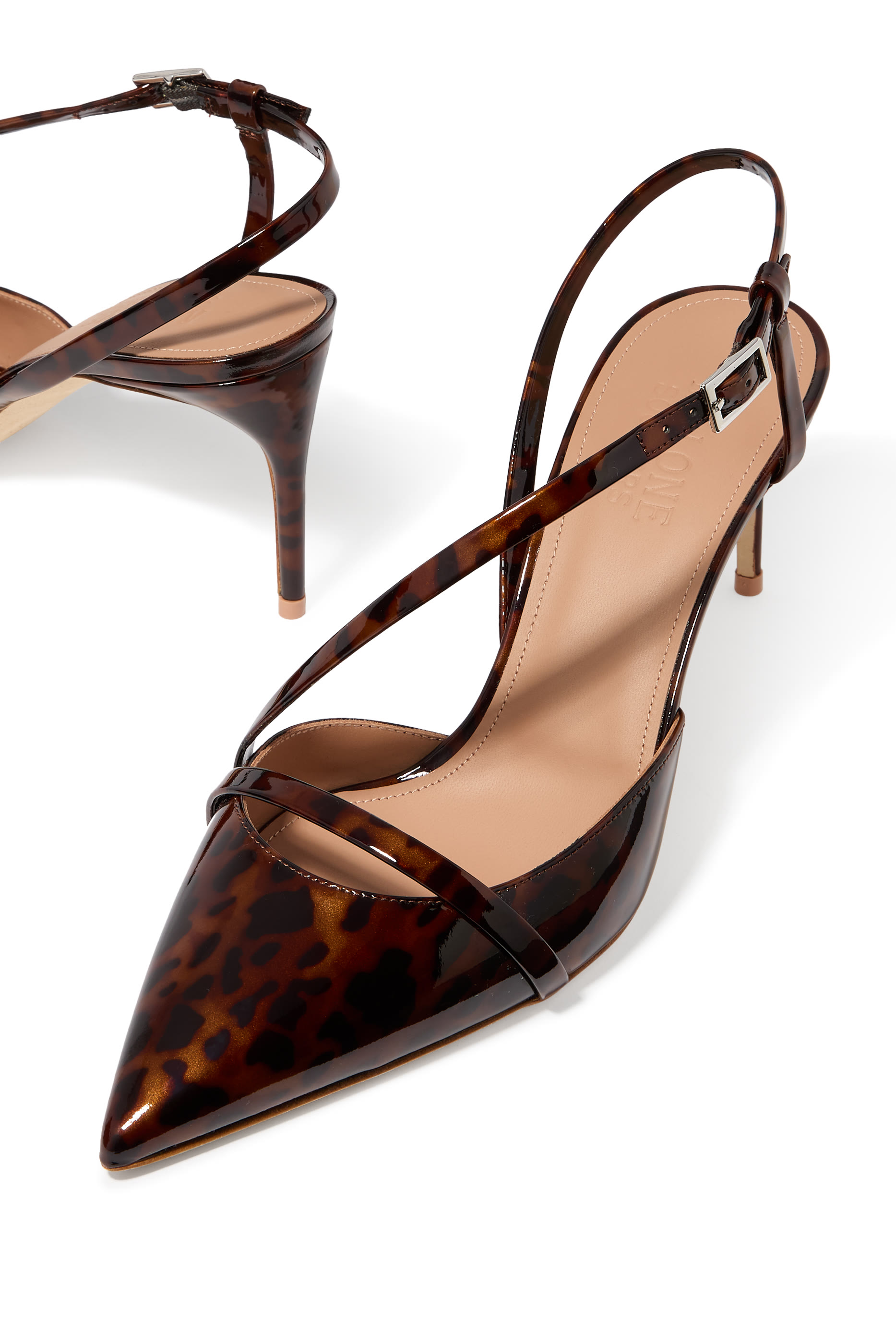 Valeria 70 Leopard Patent Slingback Mules