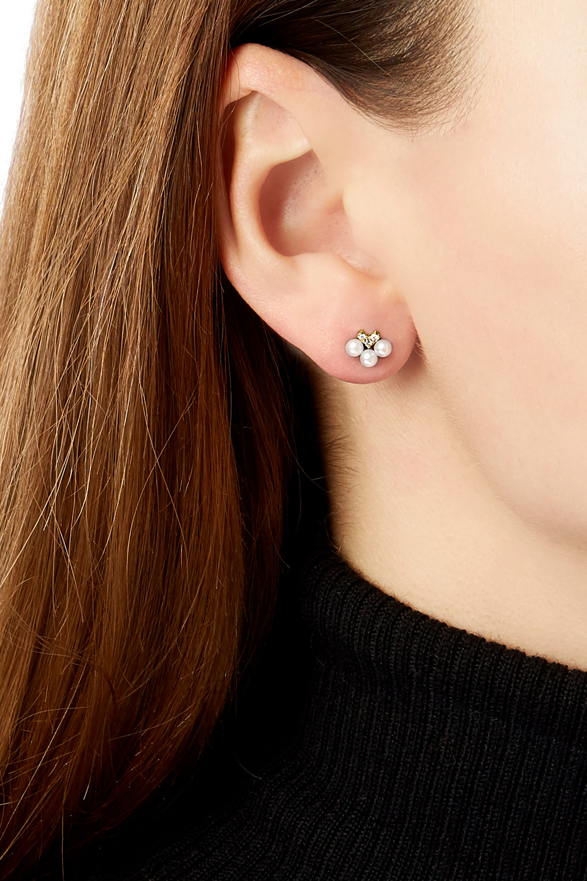 Sleek V-Shape Earrings, 18k Yellow Gold with Akoya Pearls & Diamonds