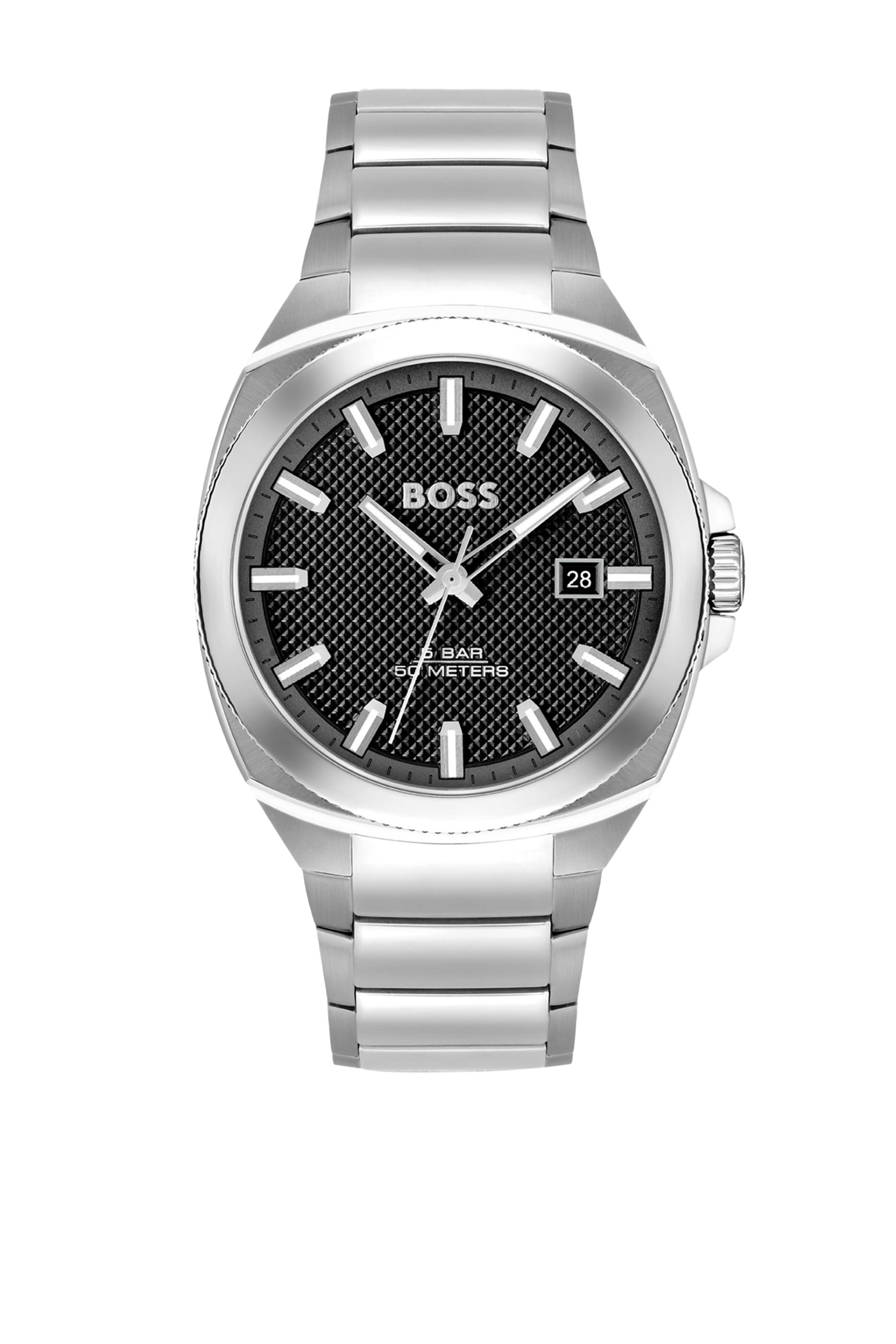 Link-Bracelet Watch With Guilloch&eacute; Black Dial