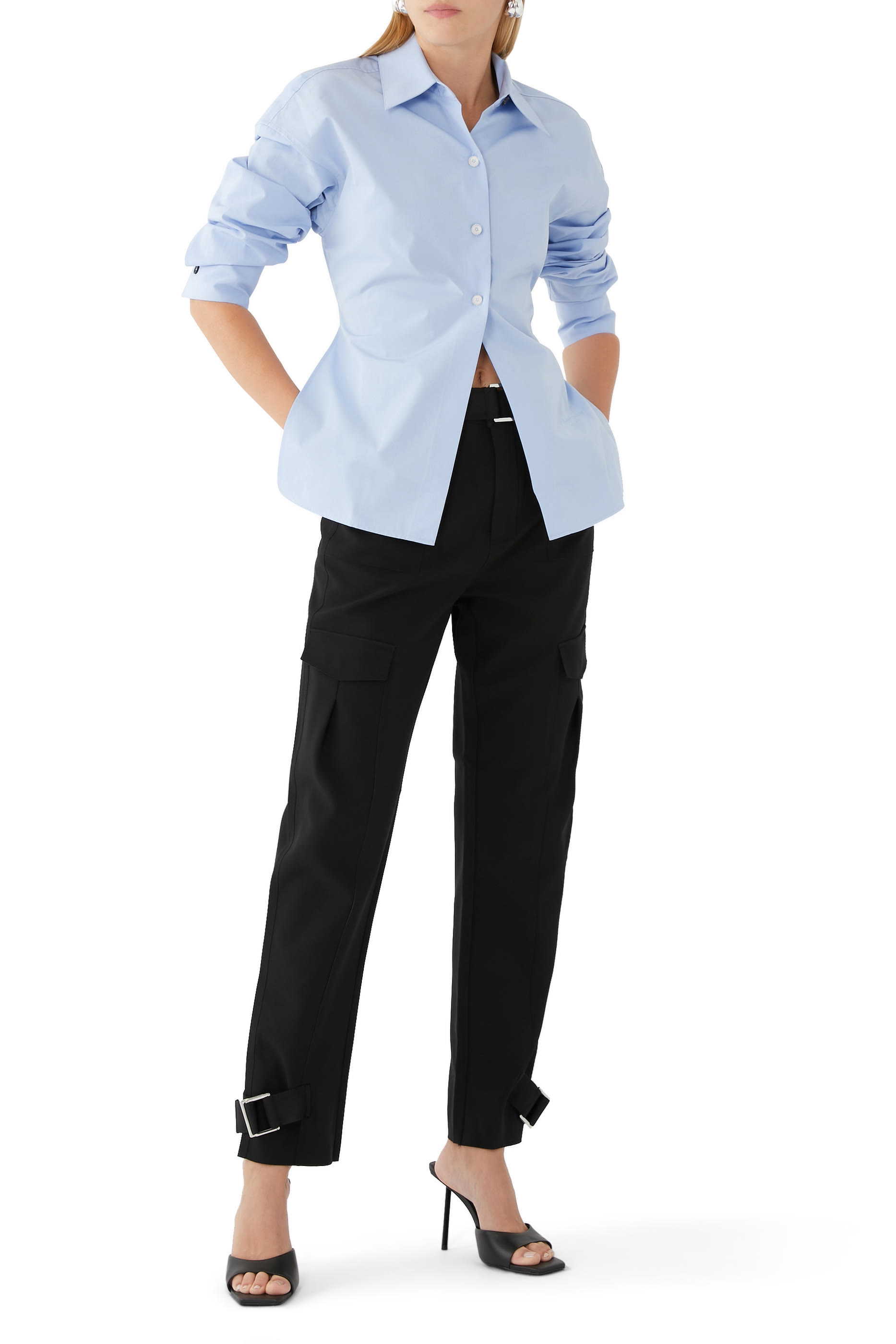 Cinched Waist Ribbed Back Shirt