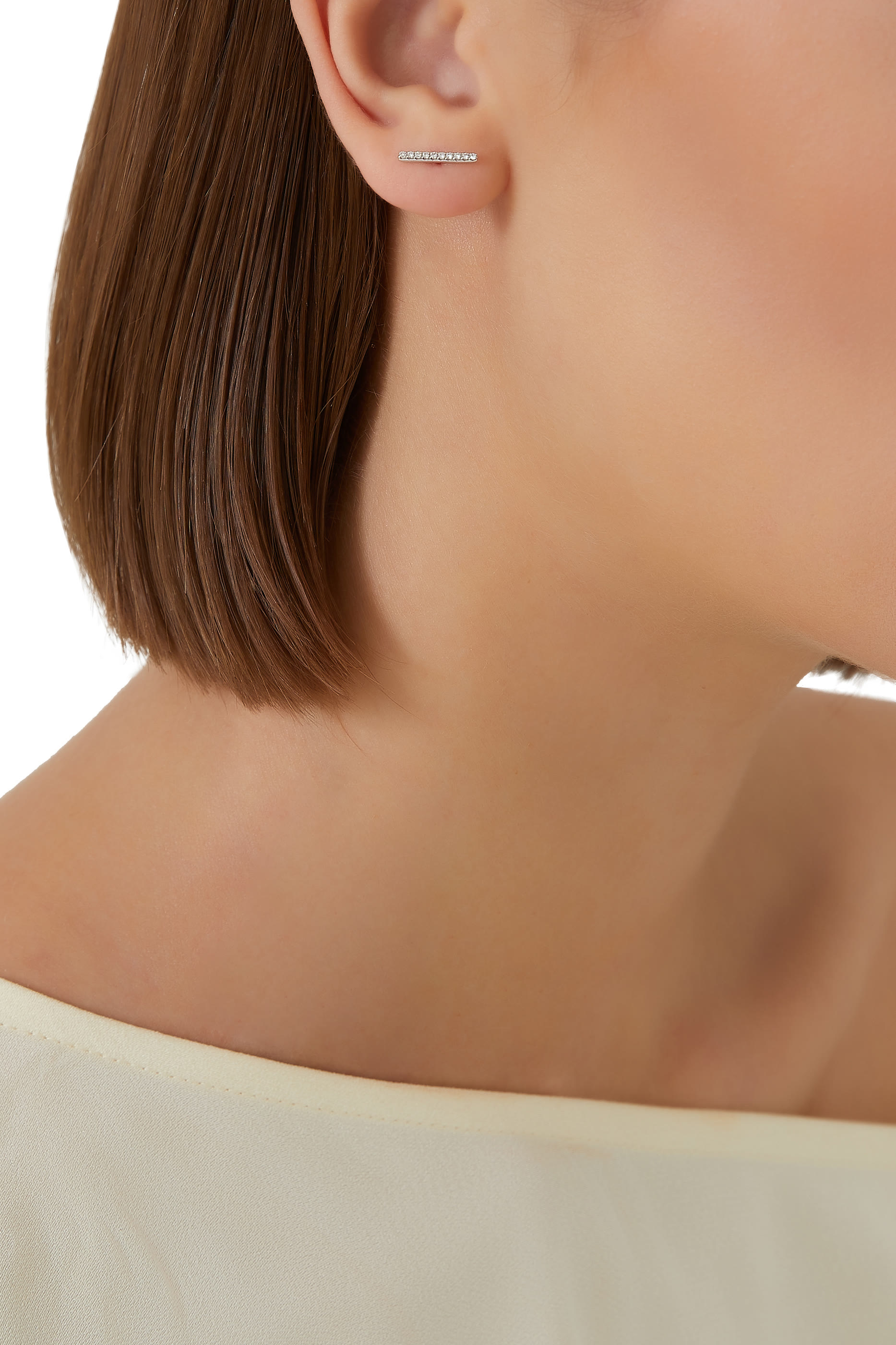 Bar Single Stud Earring, 18k White Gold & Diamonds
