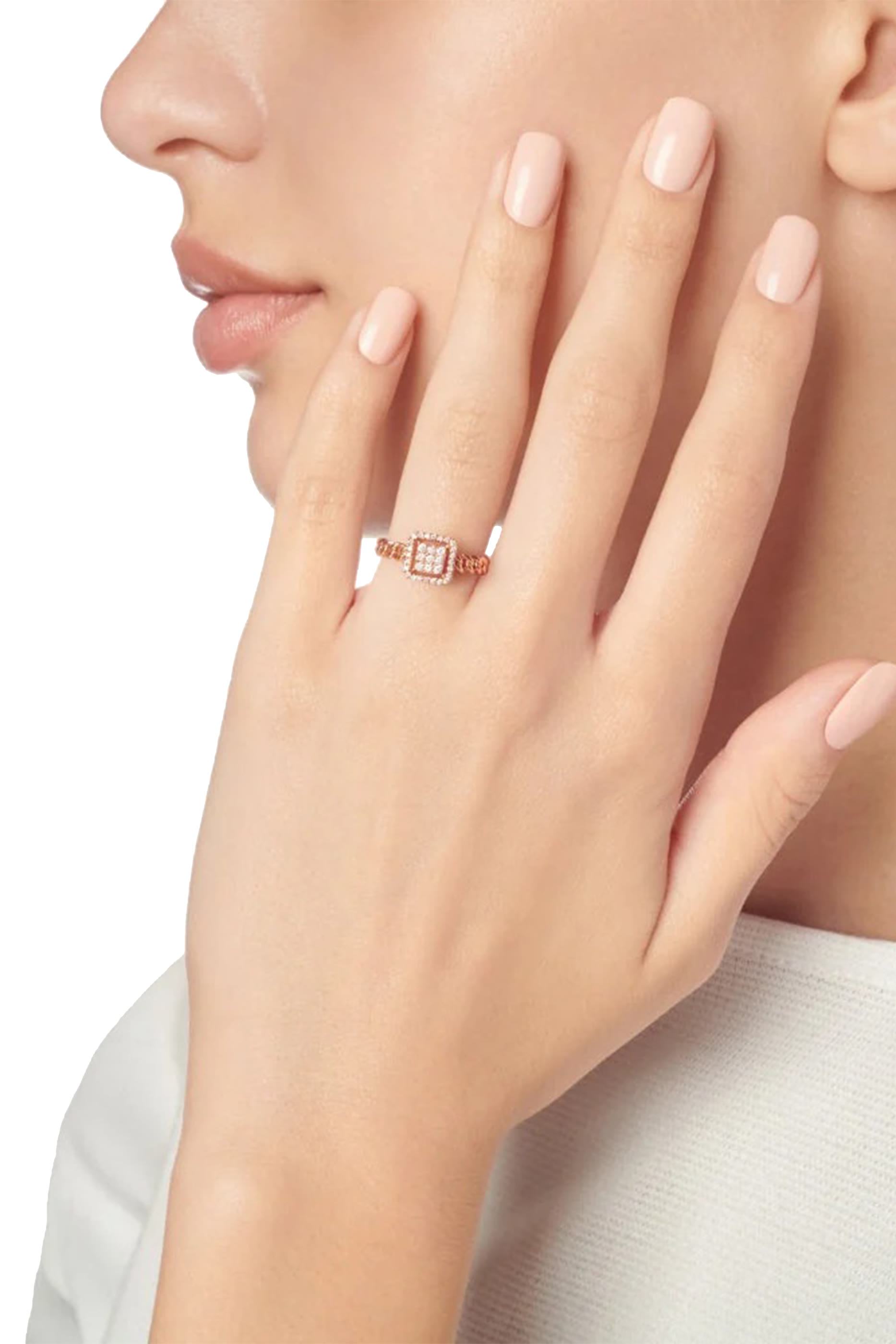 Quwa Square Single Ring, 18k Pink Gold & Diamonds