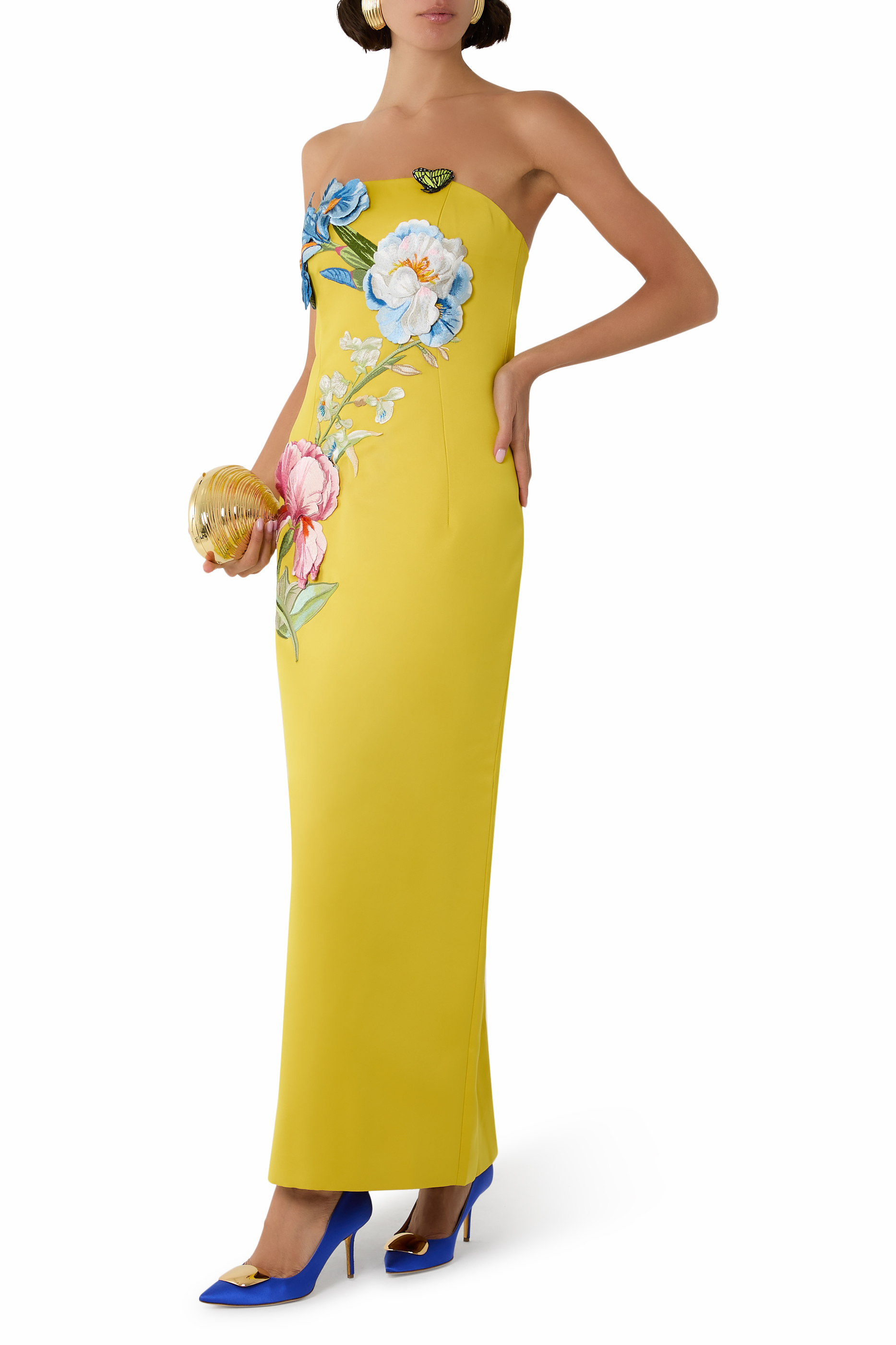 Rayna Appliqu&eacute; Floral Bustier Maxi Dress