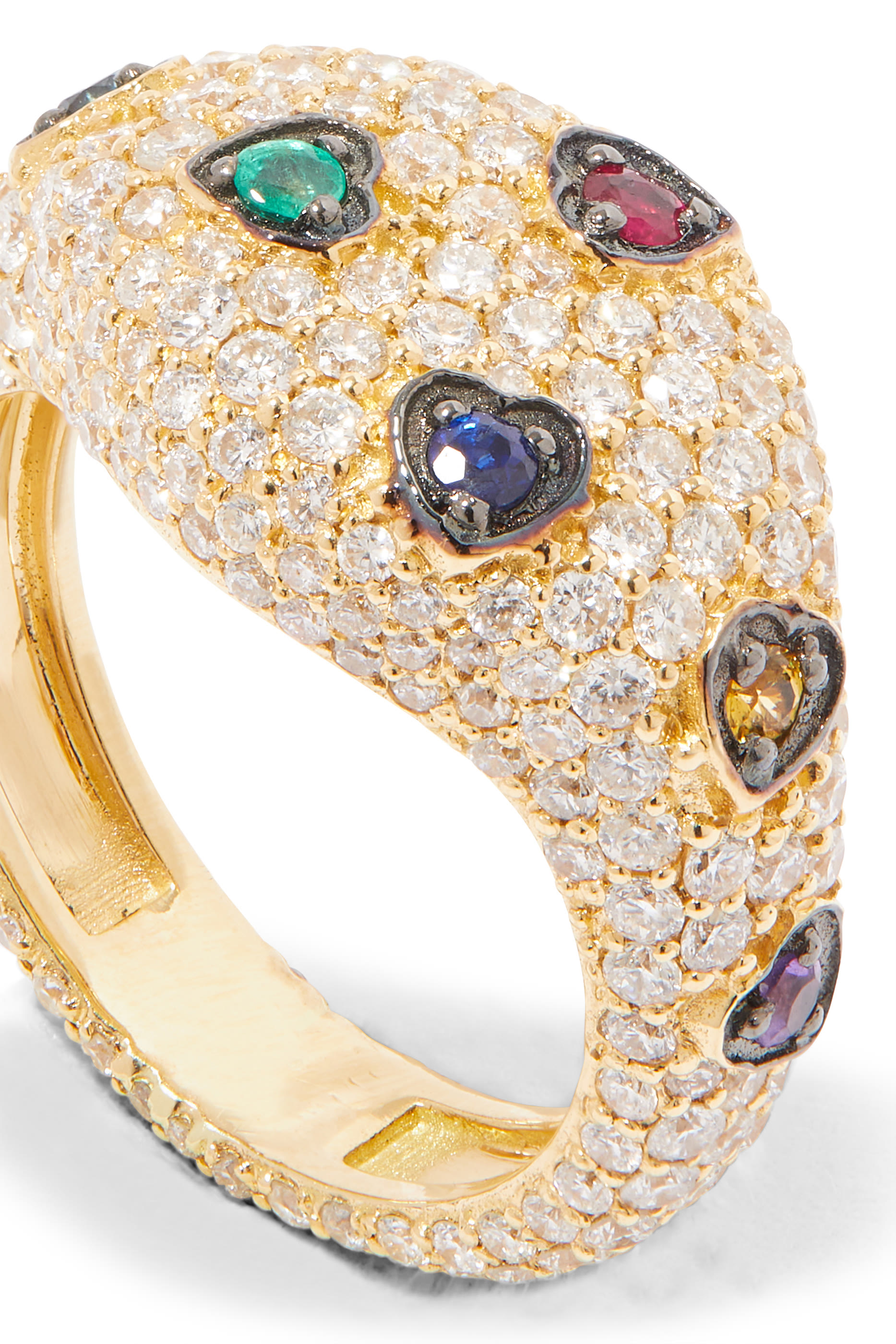 Diamond Hearts Pinky Ring, 18k Yellow Gold & Diamond