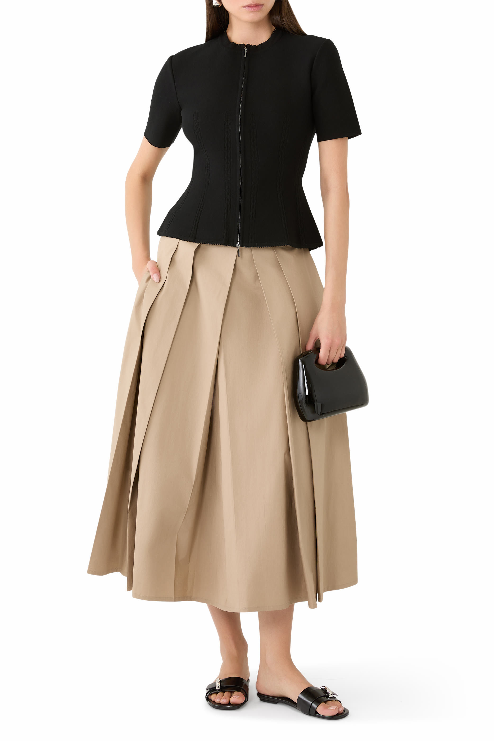 Fabric-Stitch Knit Zip-Up Jacket