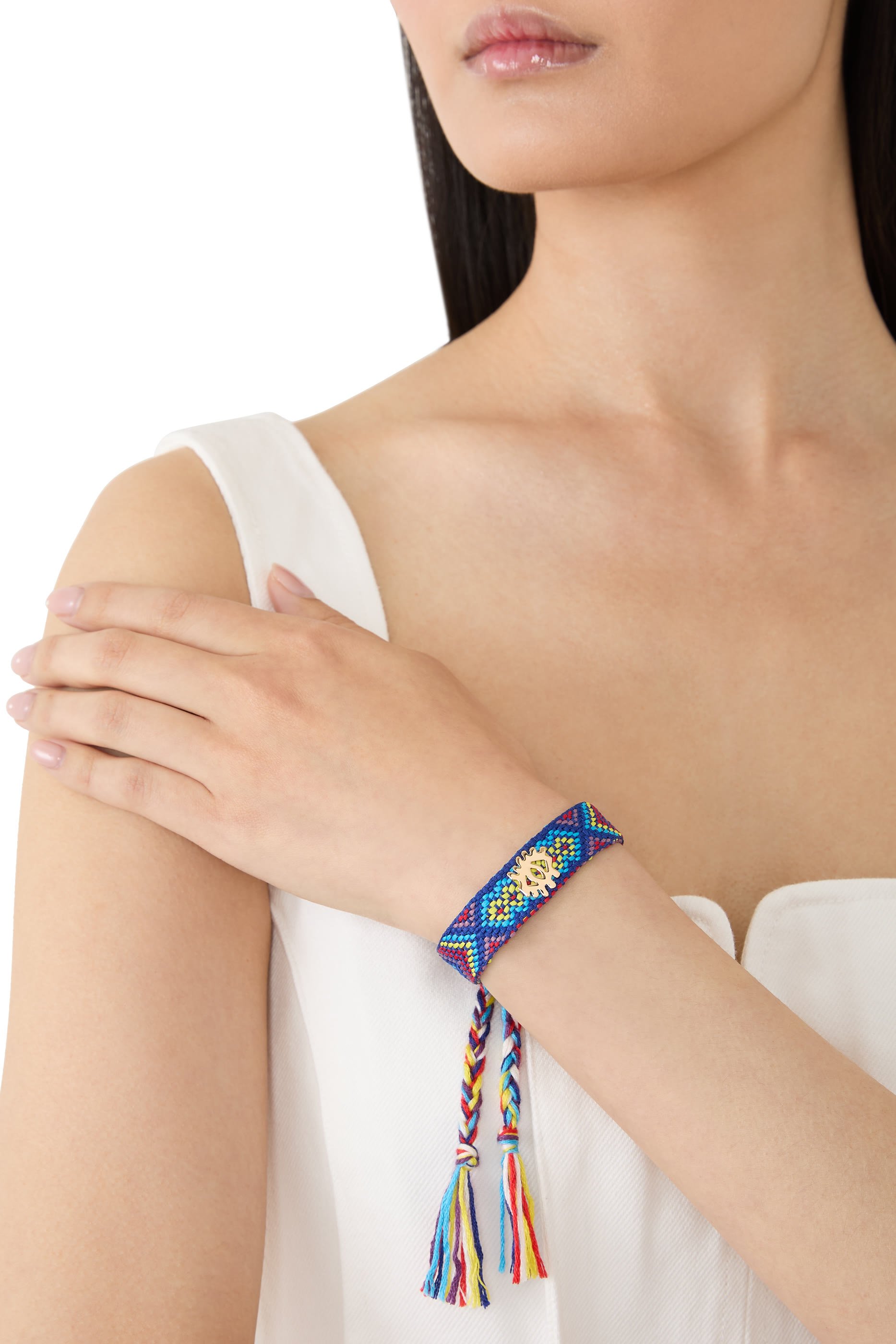 Ya Ein Evil Eye Woven Bracelet, Fabric & 18k Yellow Gold