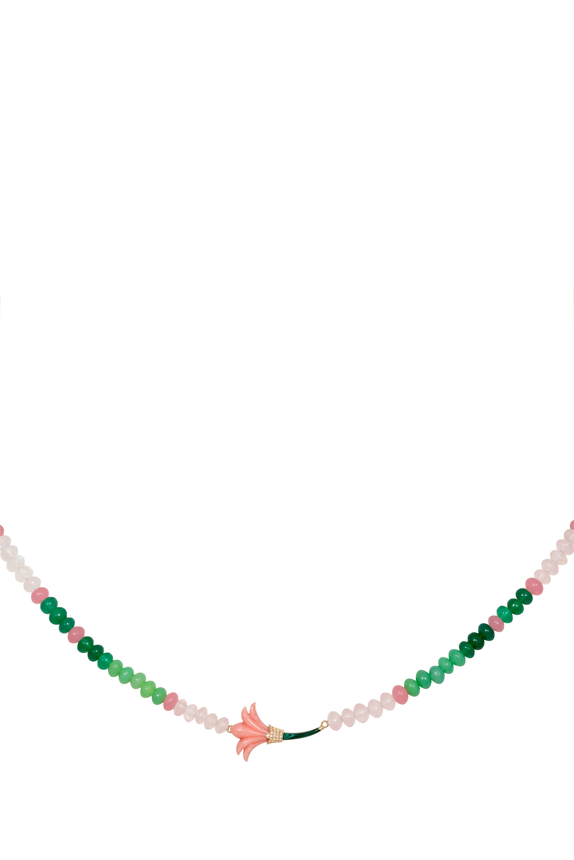 Beaded Flower Necklace, 18k Yellow Gold with Diamonds & Malachite