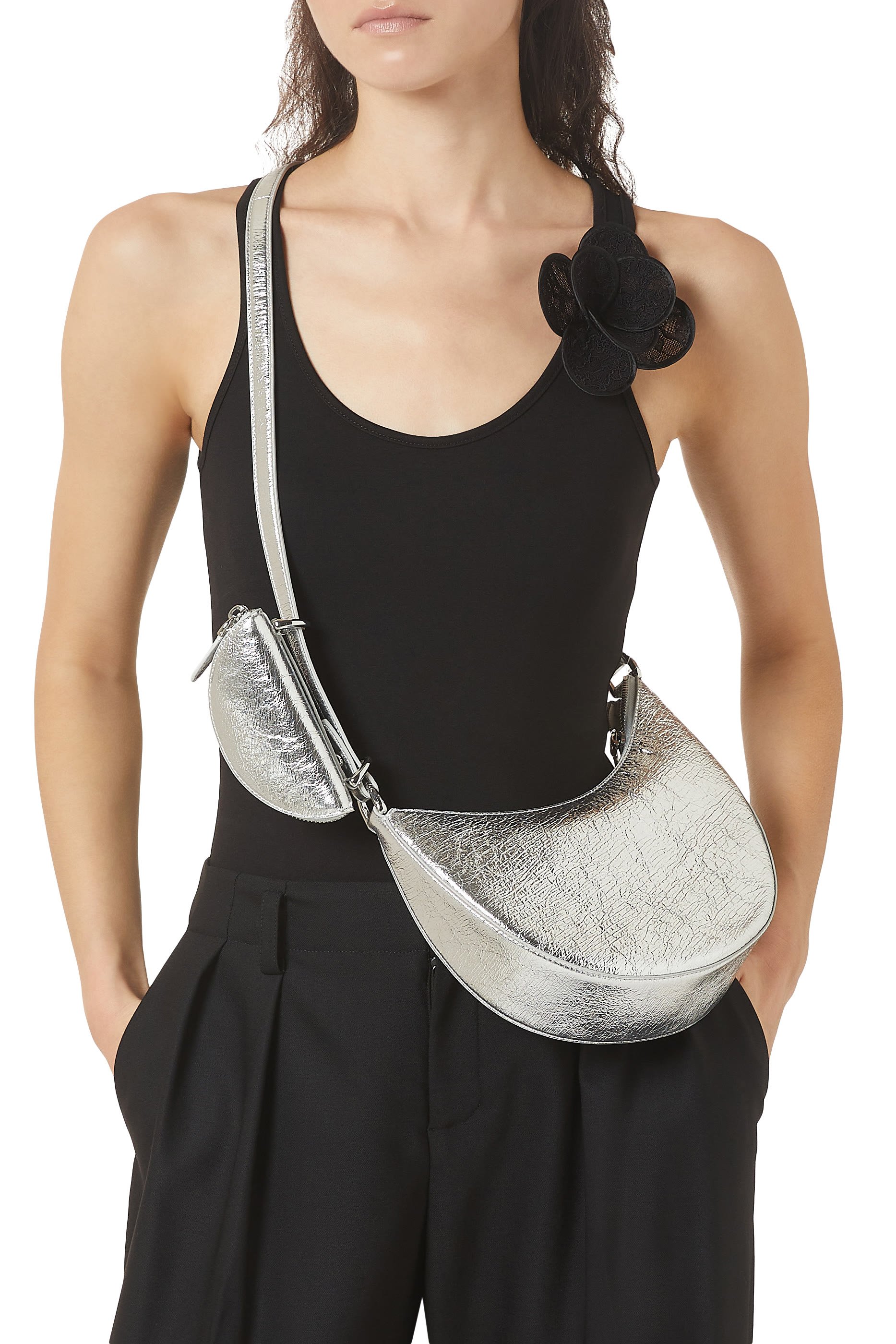 Duo Crinkle Metallic Leather Crossbody Bag