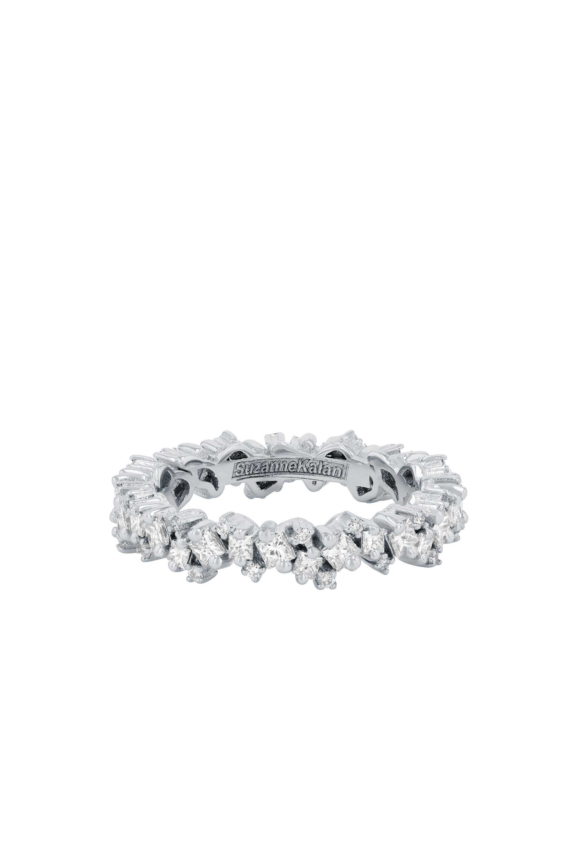 Princess-Cut Thin Eternity Band Ring, 18k White Gold & Diamonds
