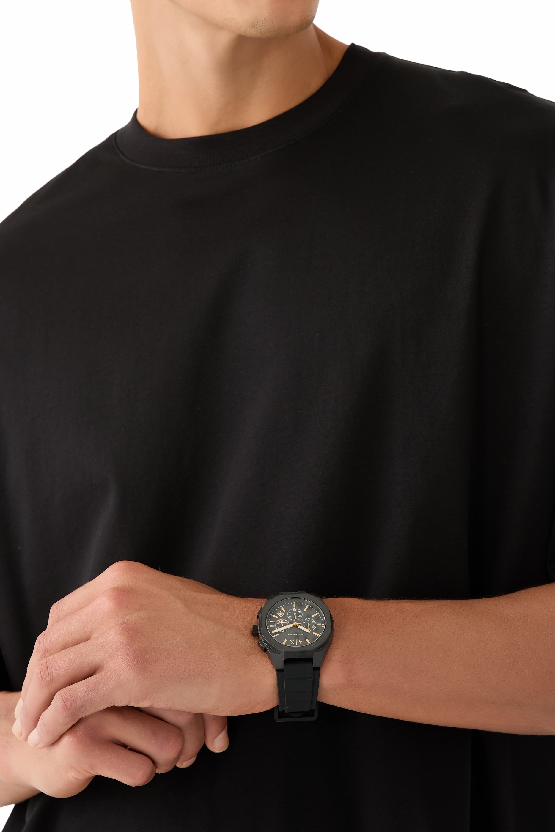 Chronograph Black Silicone Watch & Luggage Tag Set