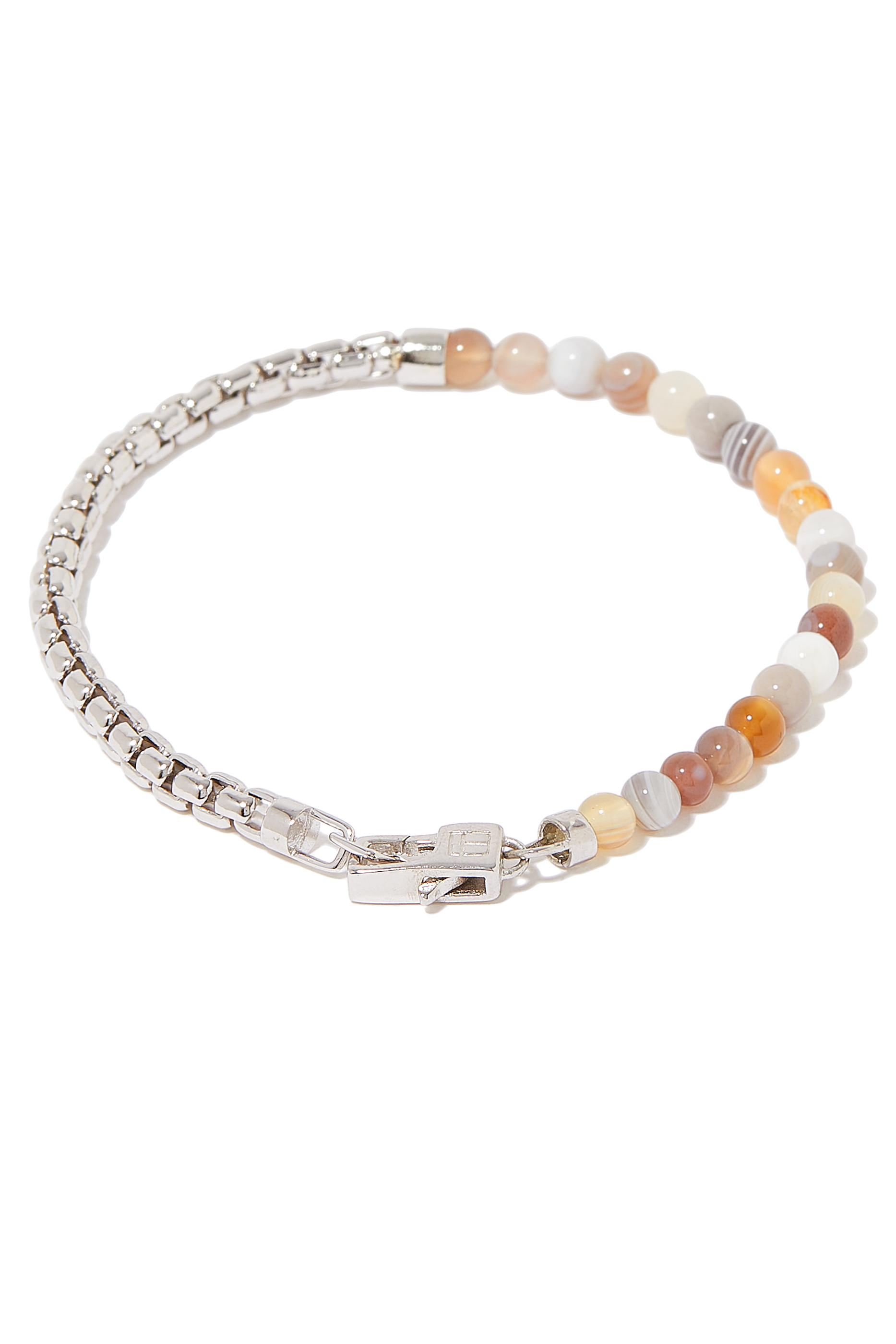 Sennit Beaded Box Chain Bracelet, Rhodium Plated Sterling Silver & Botswana Agate