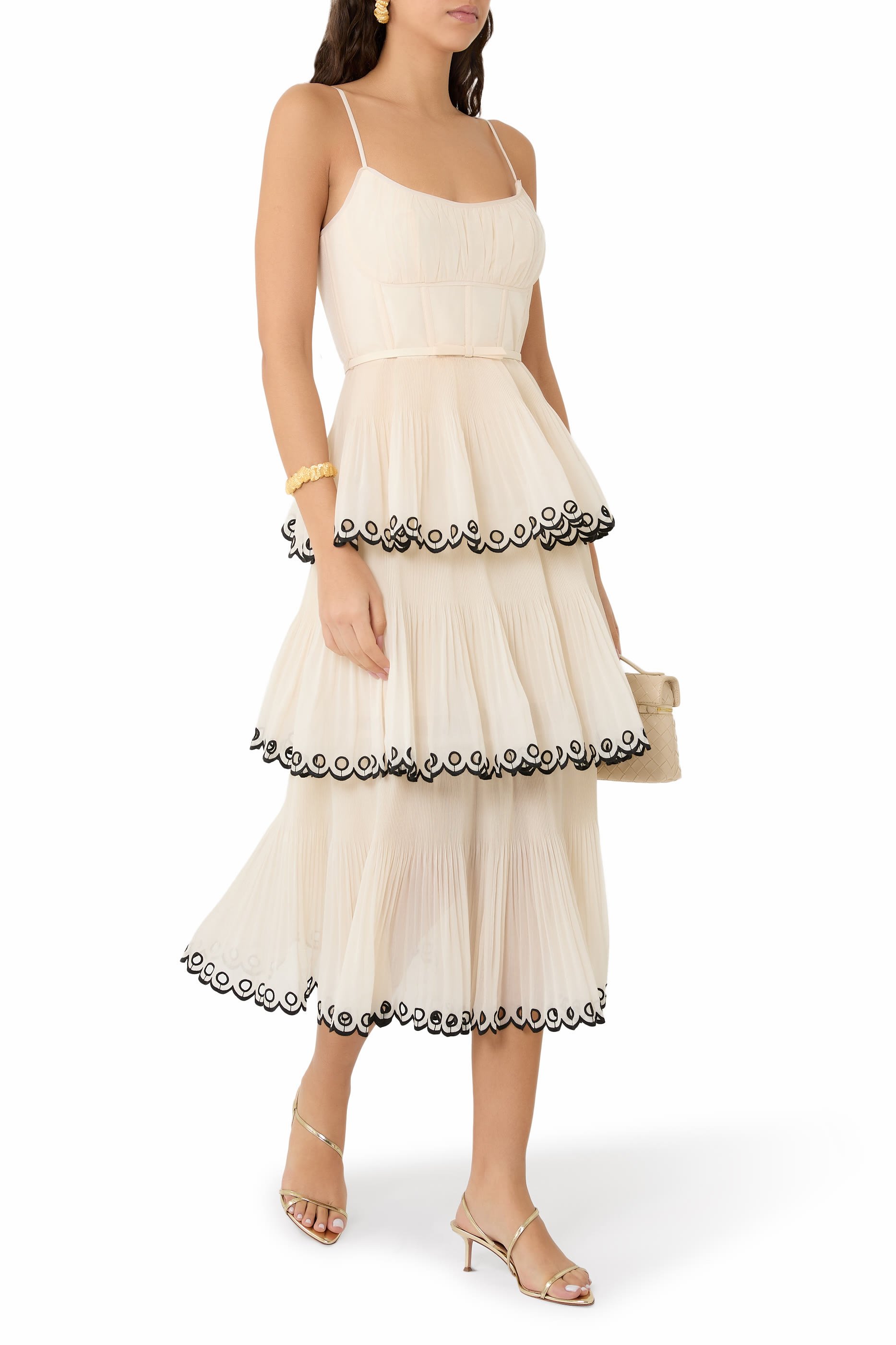 Embroidered Tiered Midi Dress