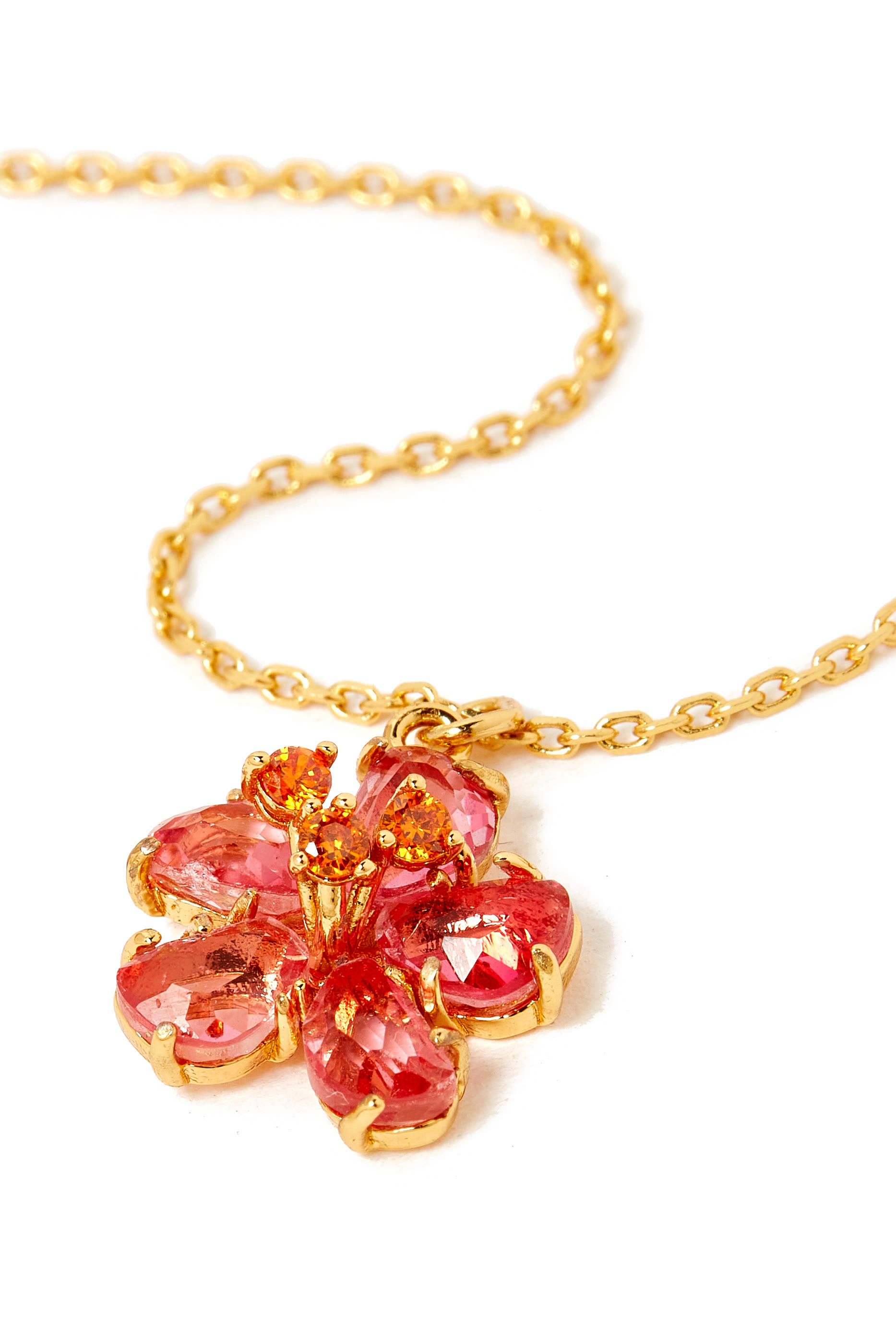 Paradise Flower Mini Pendant, Plated Metal & Cubic Zirconia, Glass Stone