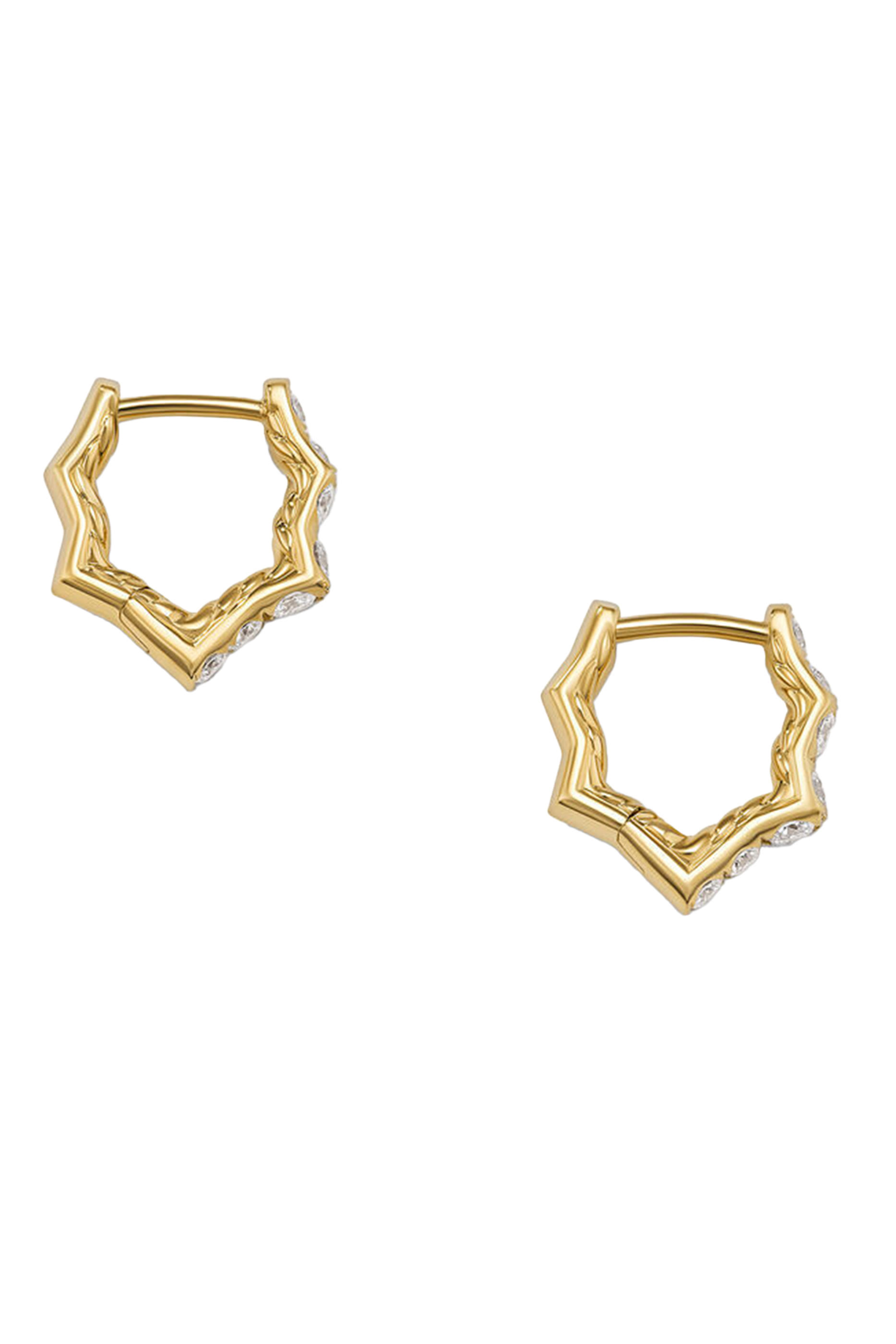 Zig Zag Stax Small Hoop Earrings, 18K Yellow Gold & Diamonds