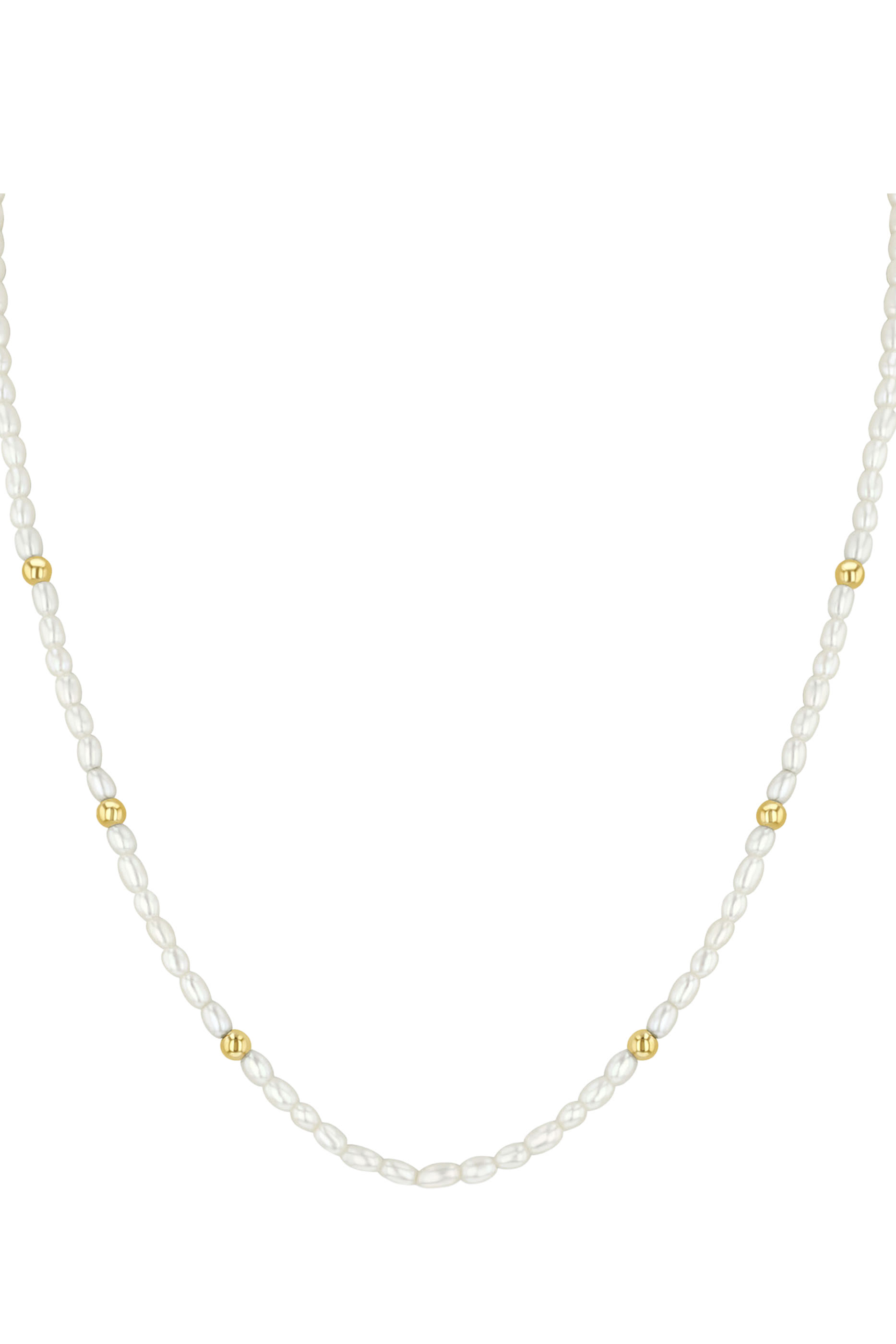 Rice Pearl Station Necklace, 14K Yellow Gold