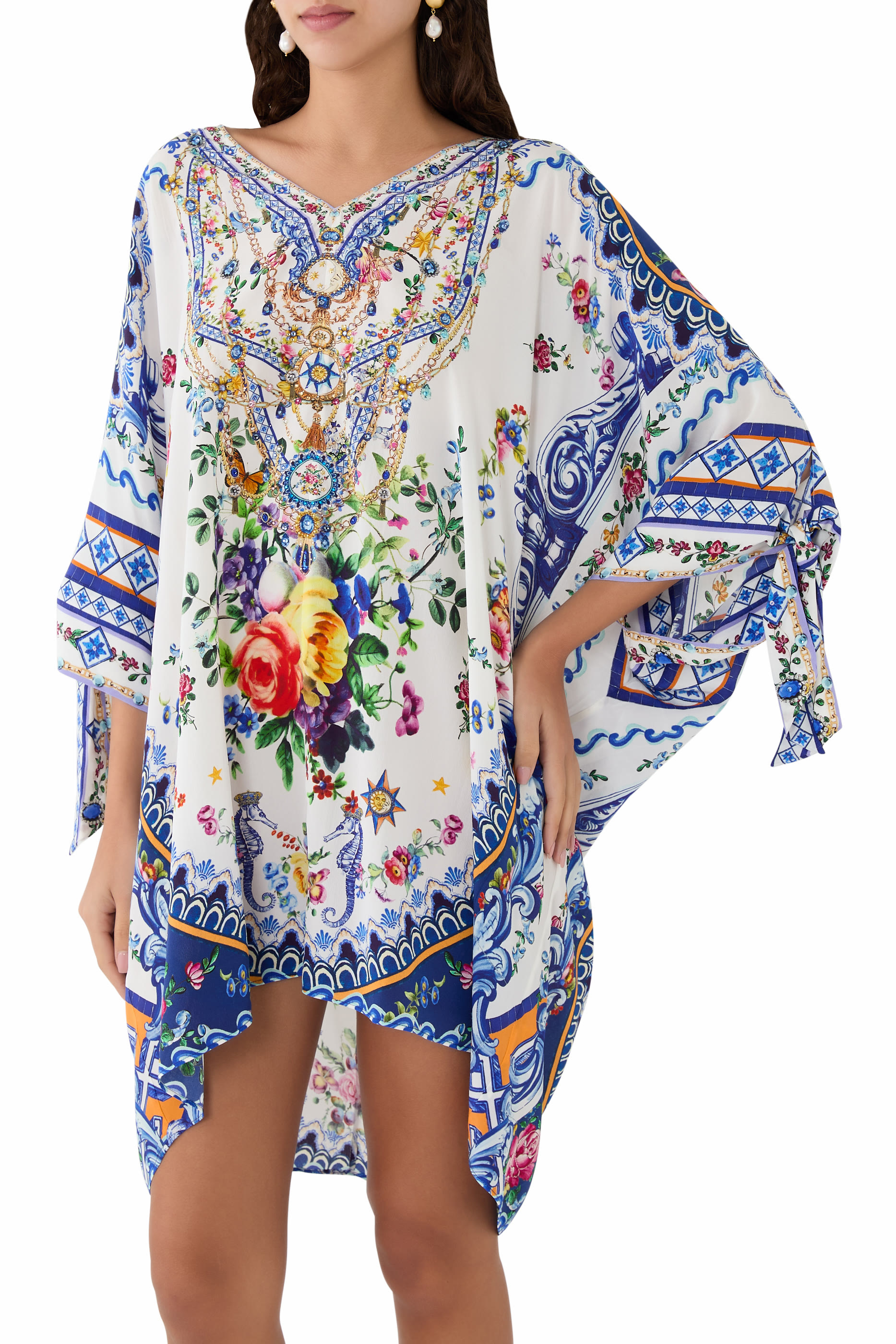 Tie Sleeve Short V Neck Kaftan