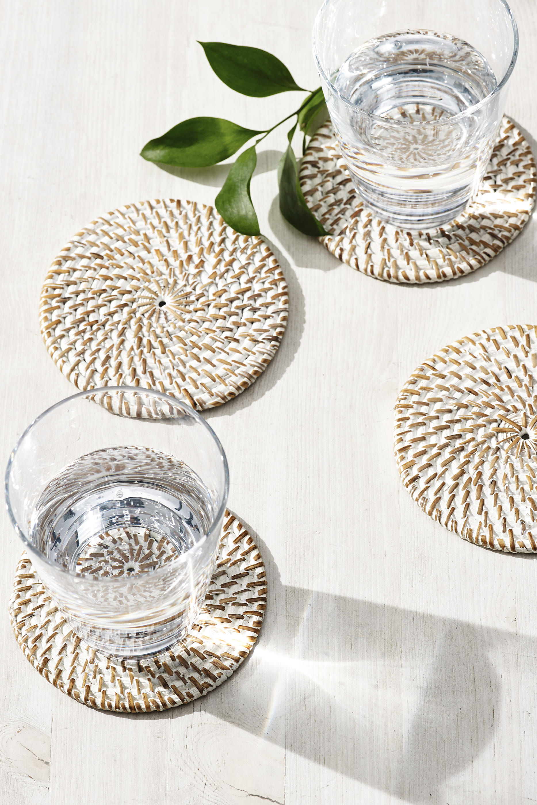 Whitewashed Rattan Coasters Set