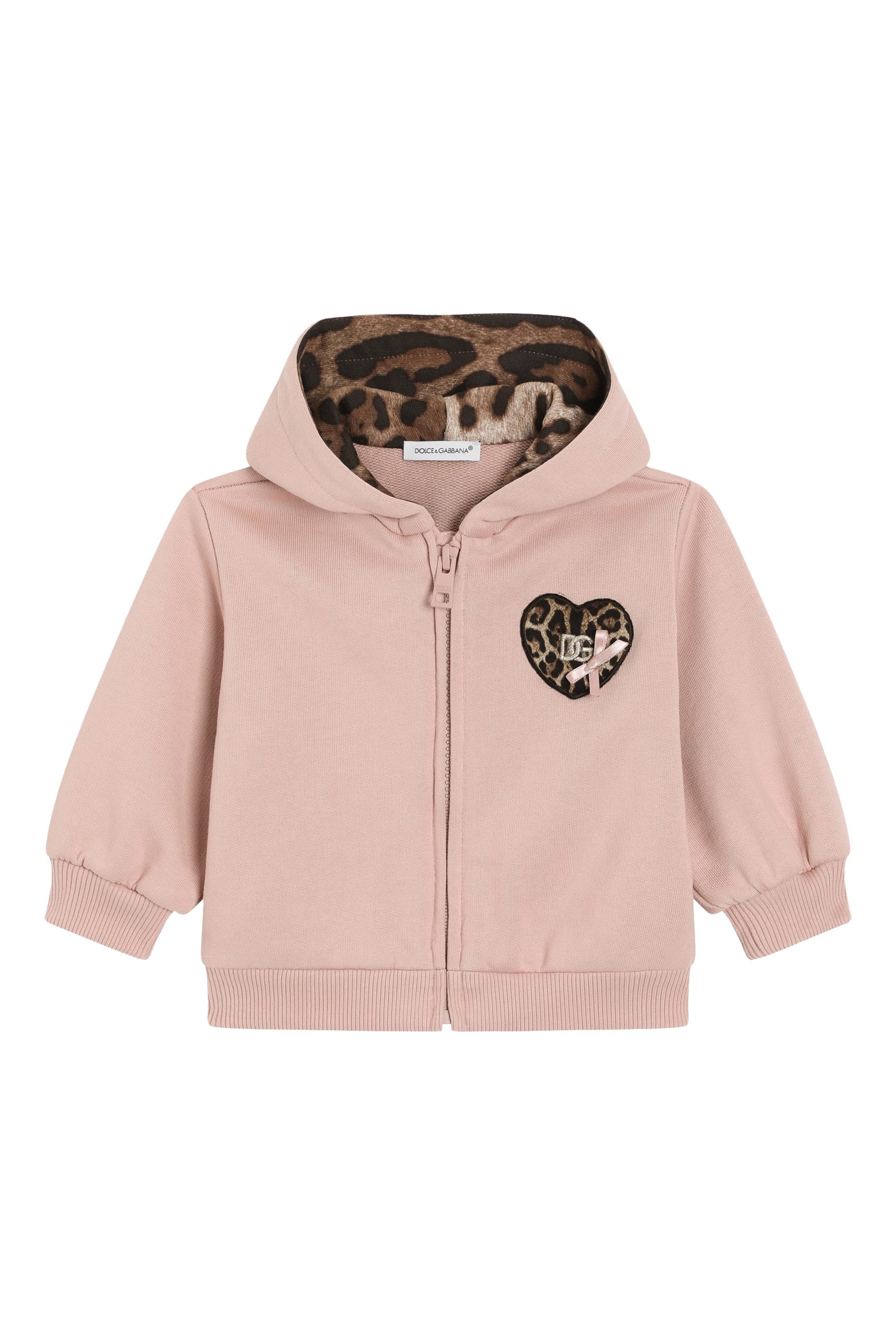 Kids Leopard Print Heart-Shaped Patch Hooded Sweatshirt
