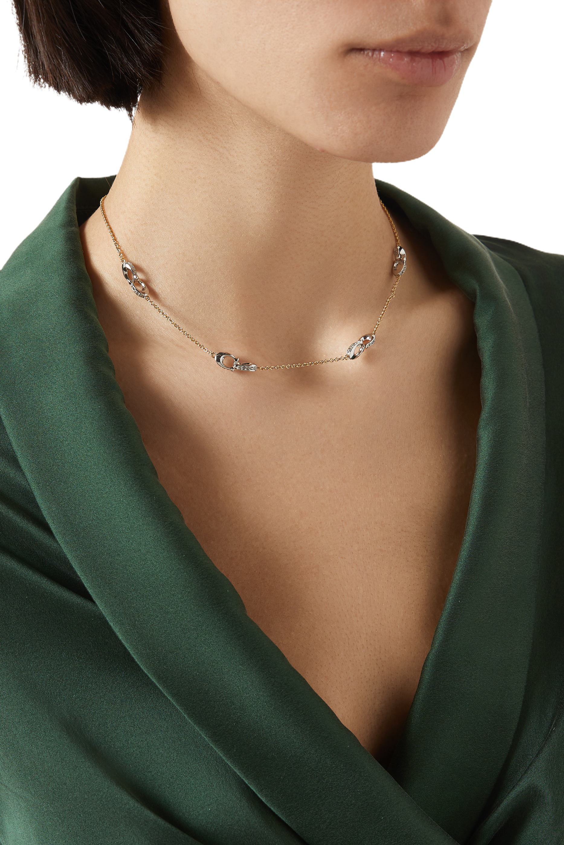 Signature Pave C Strand Necklace, Metal & Crystals