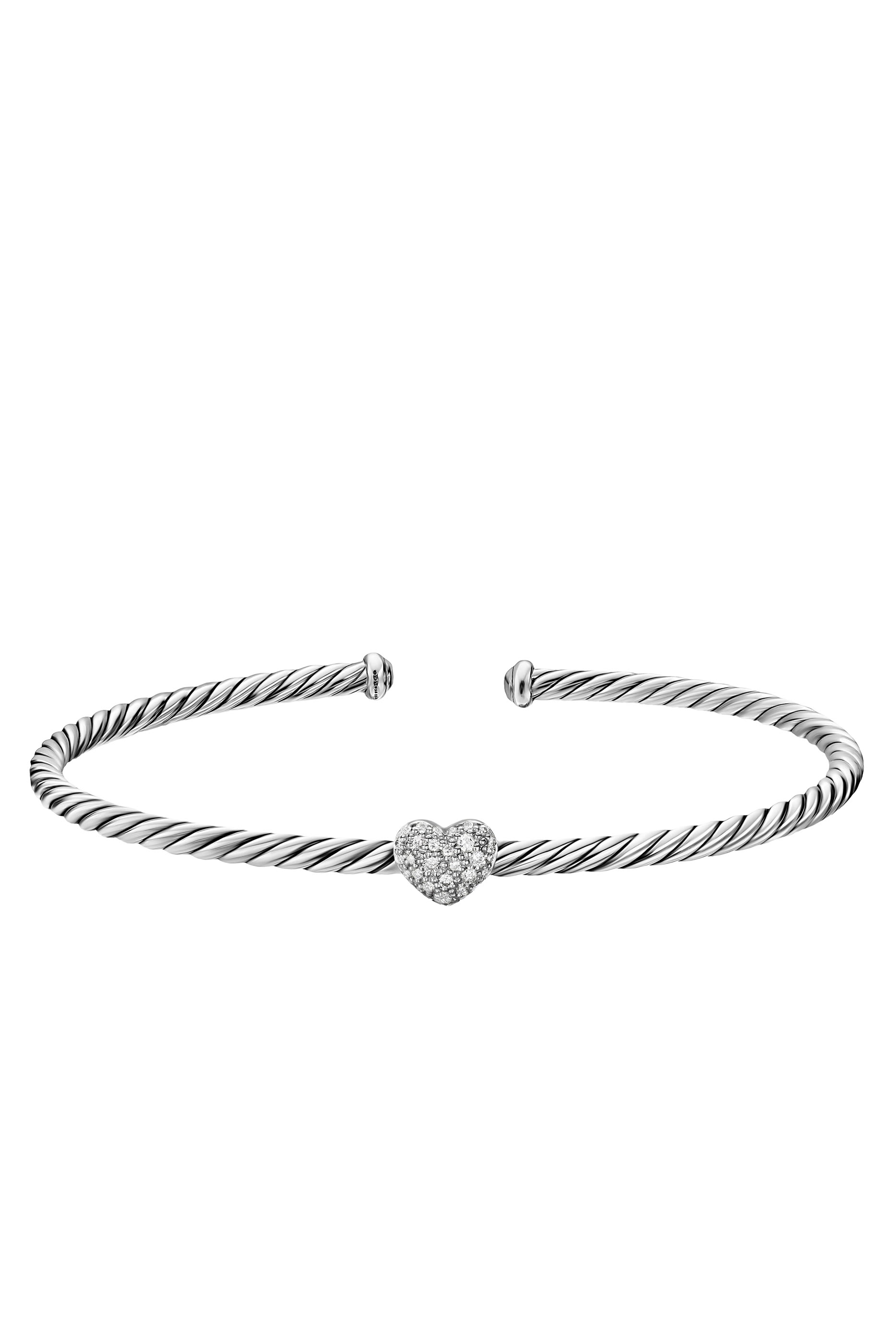 Micro Cable Flex&reg; Heart Station Bracelet, Sterling Silver & Diamonds