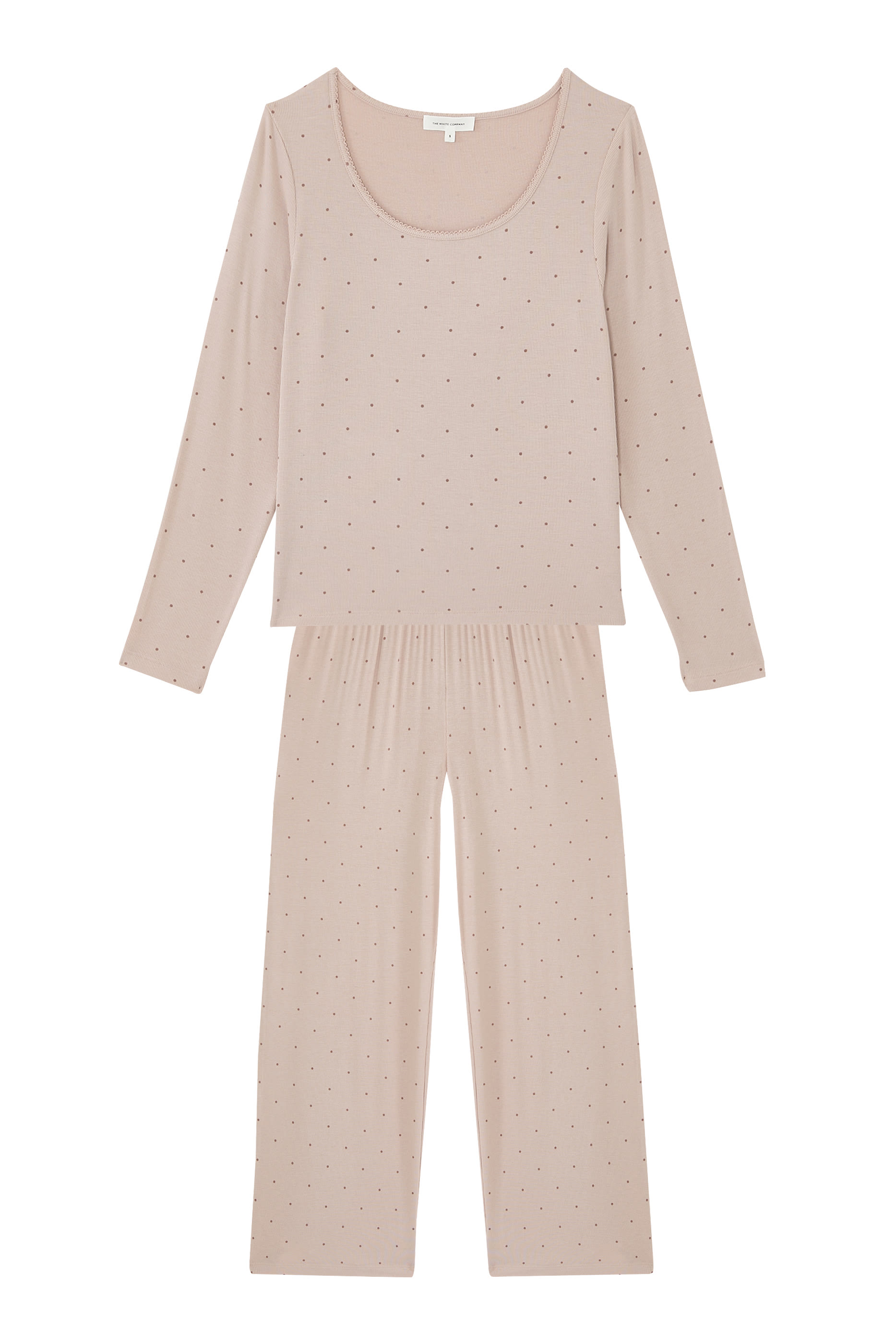 Jersey Fine Rib Scoop Neck Dot Pajama Set 