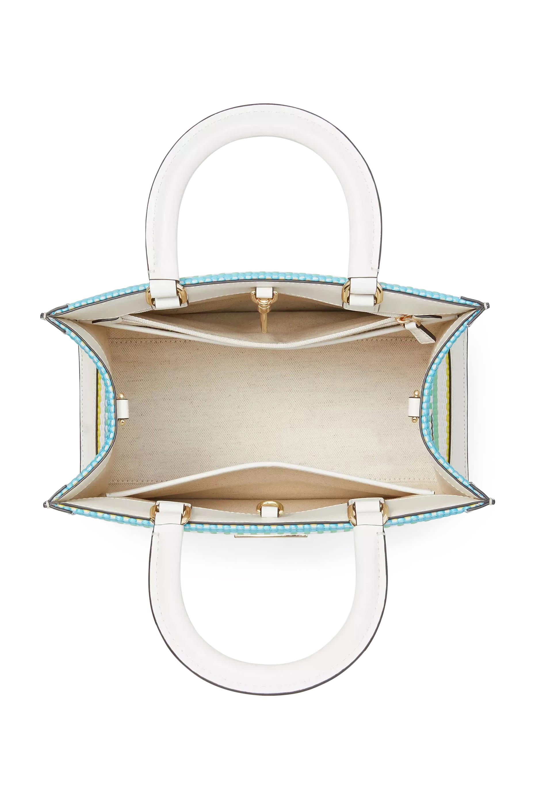 Manhattan Striped Woven Straw Small Tote Bag