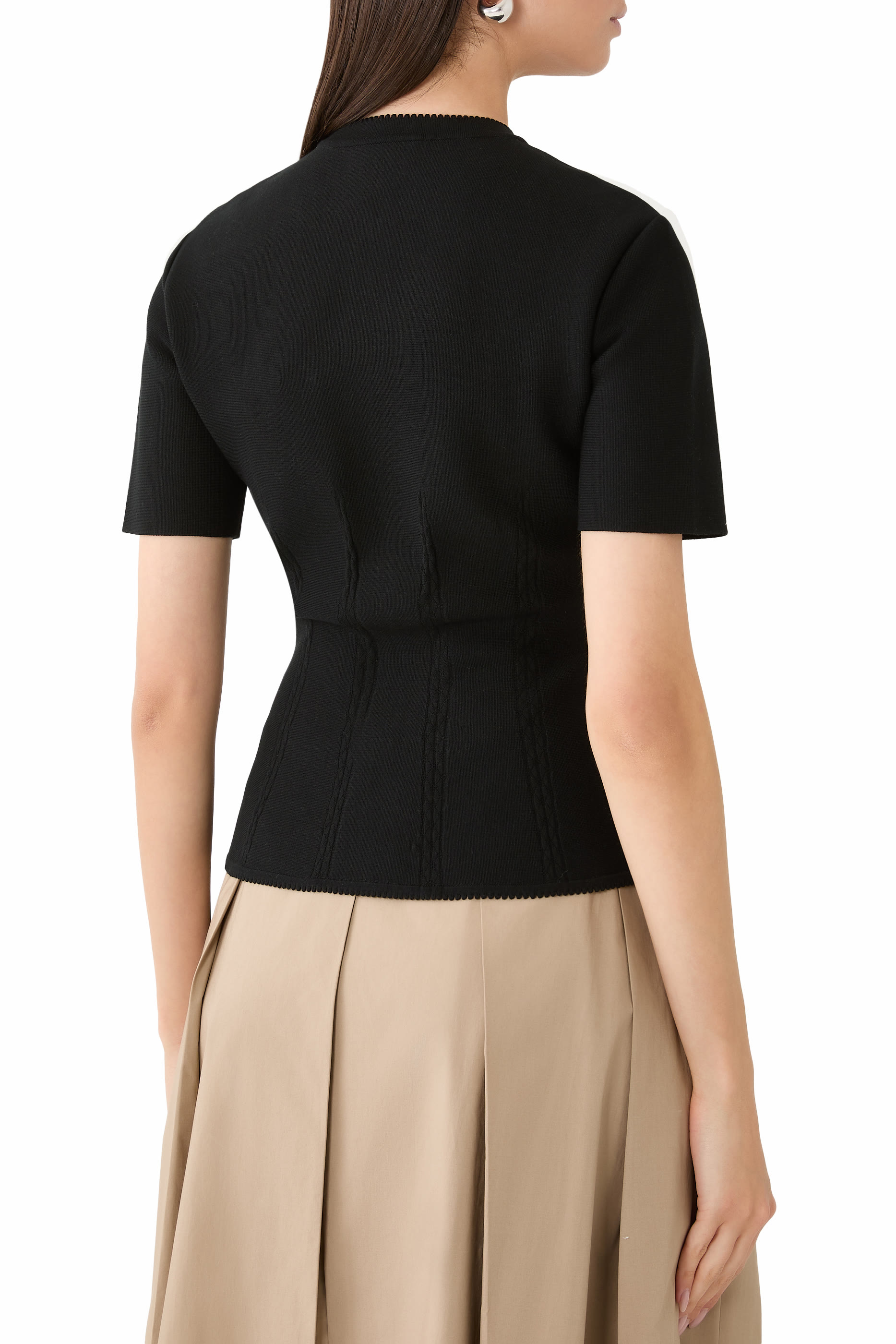 Fabric-Stitch Knit Zip-Up Jacket