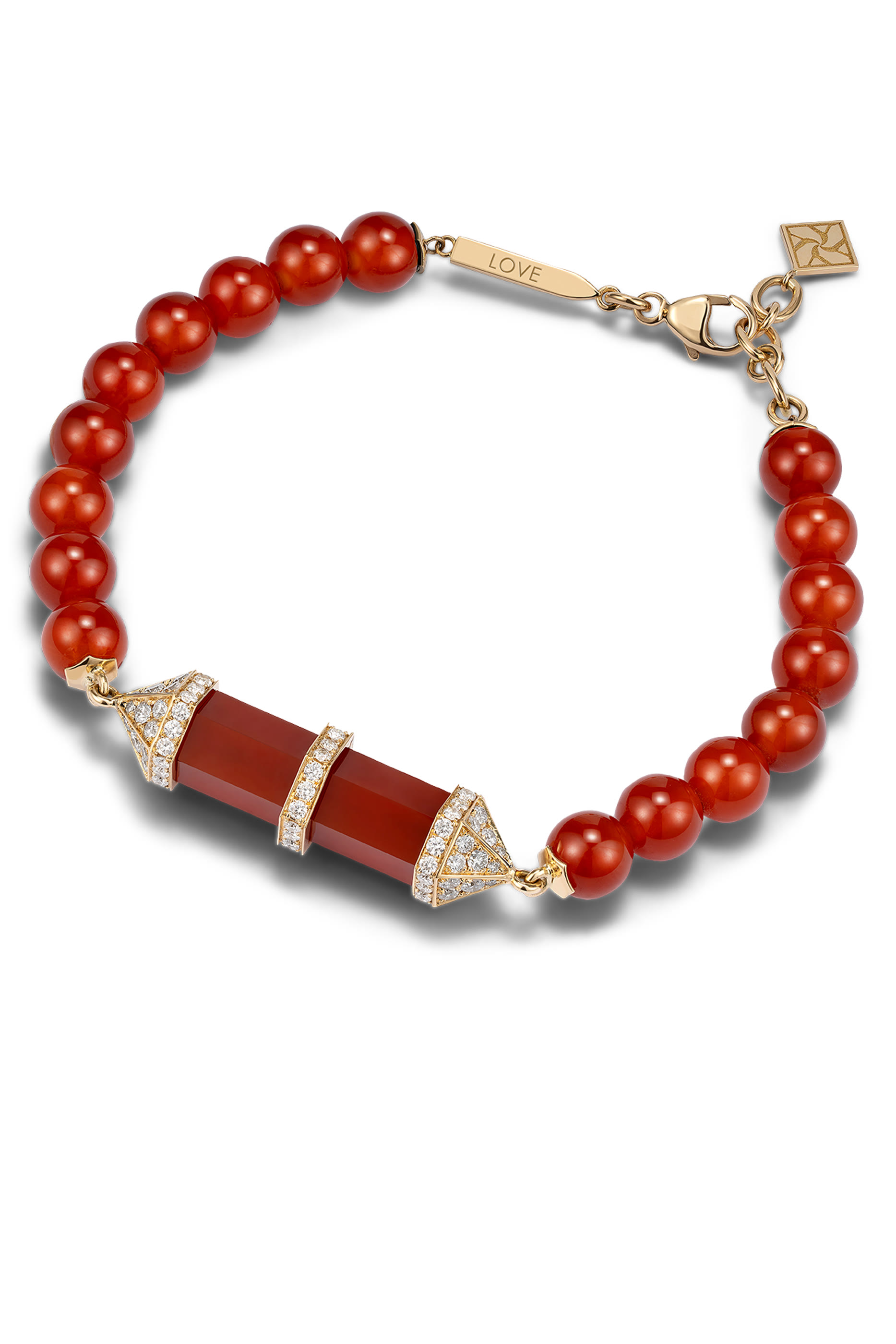 Chakra Medium Horizontal Beaded Bracelet, 18k Yellow Gold with Diamonds & Carnelian