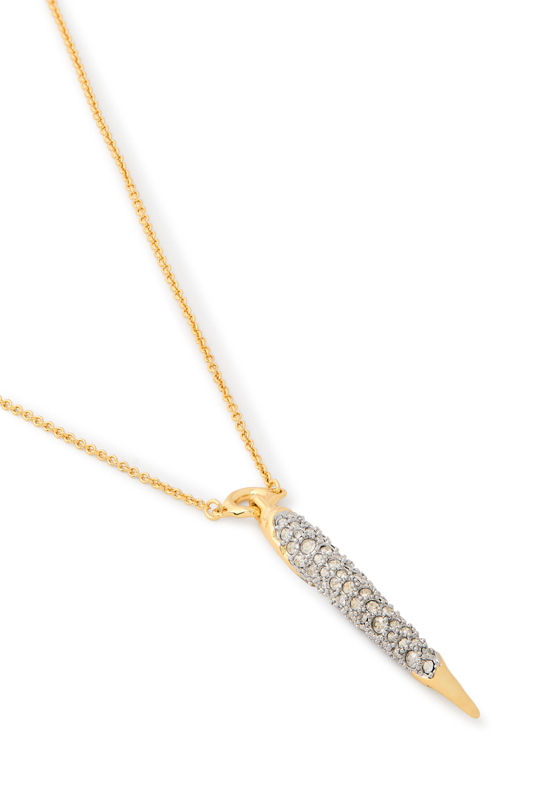 Solanales Spear Necklace, 14k Gold Plated Brass with Rhodium Tone Plated Brass & Crystal