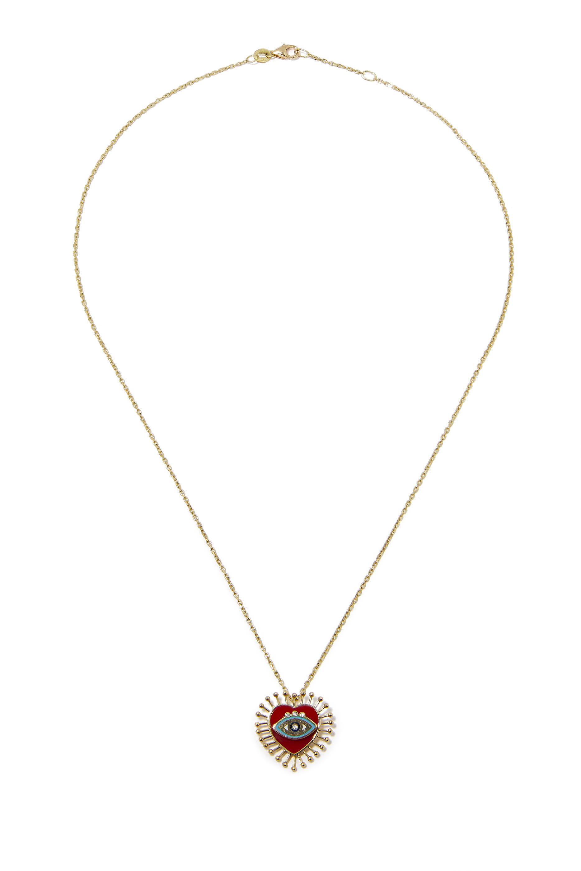 Eye Heart U Necklace, 18k Yellow Gold & Diamonds & Coral Stone