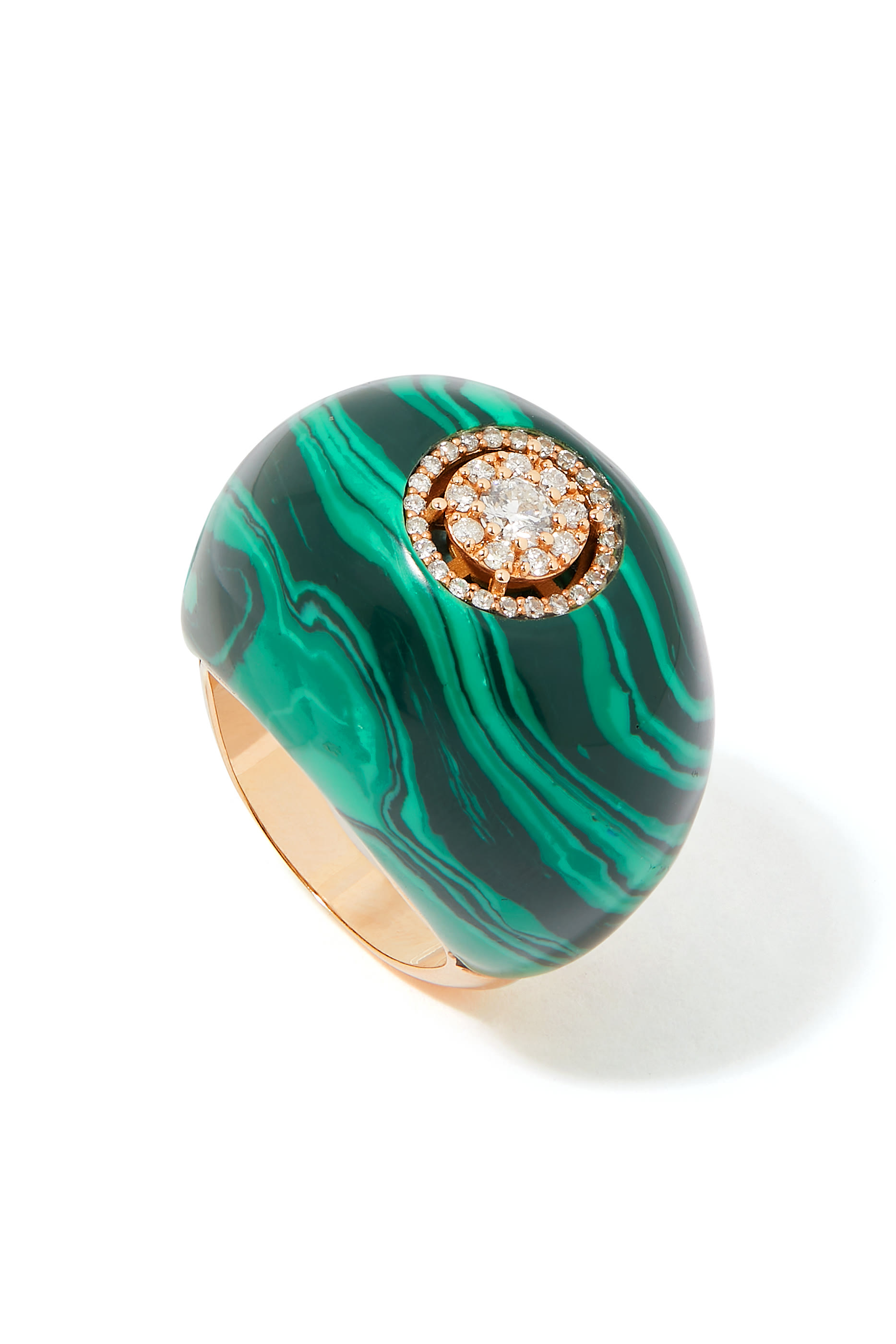 Dome Ring, 18k Rose Gold with Malachite & Diamonds