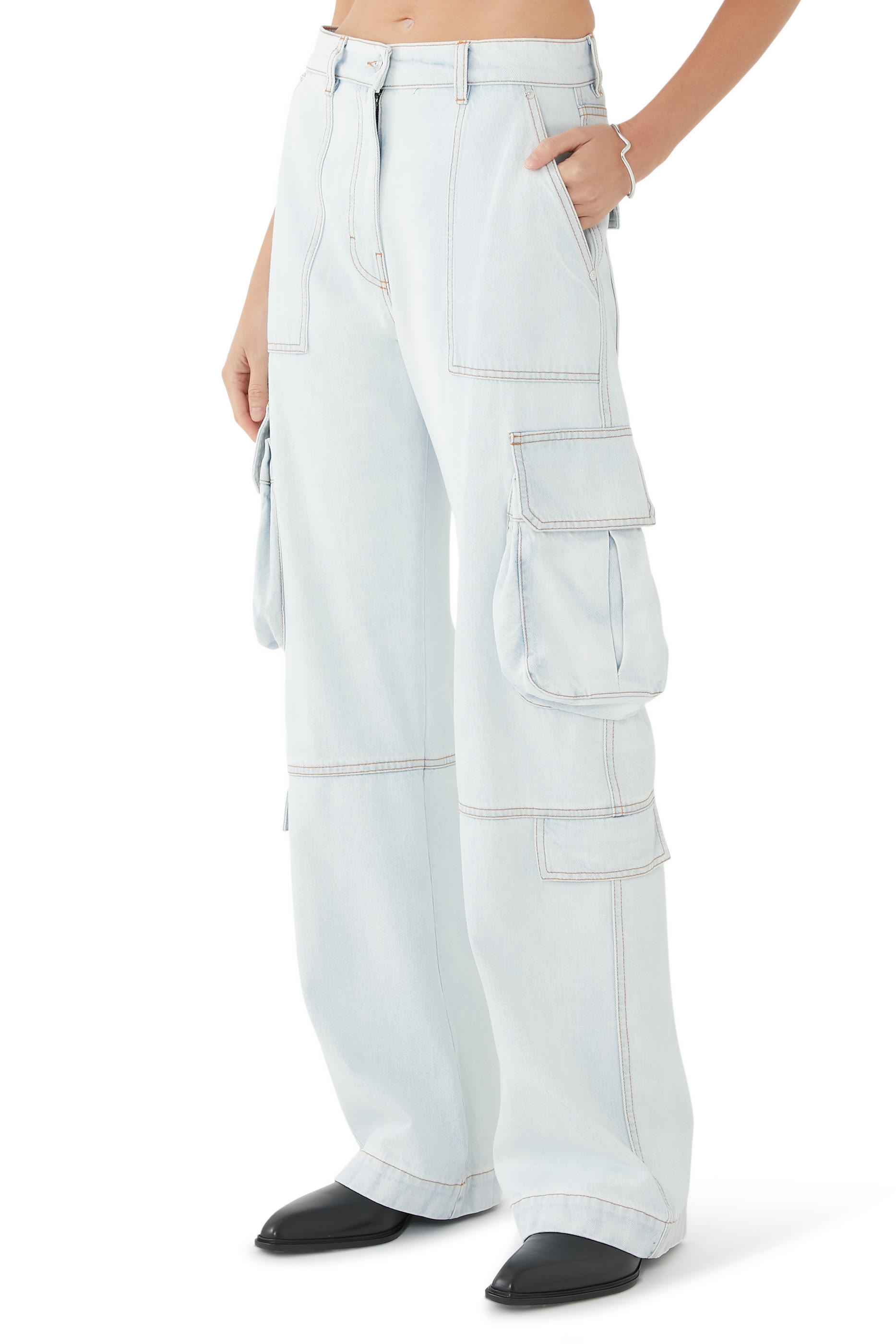 Light-Wash Cargo Jeans