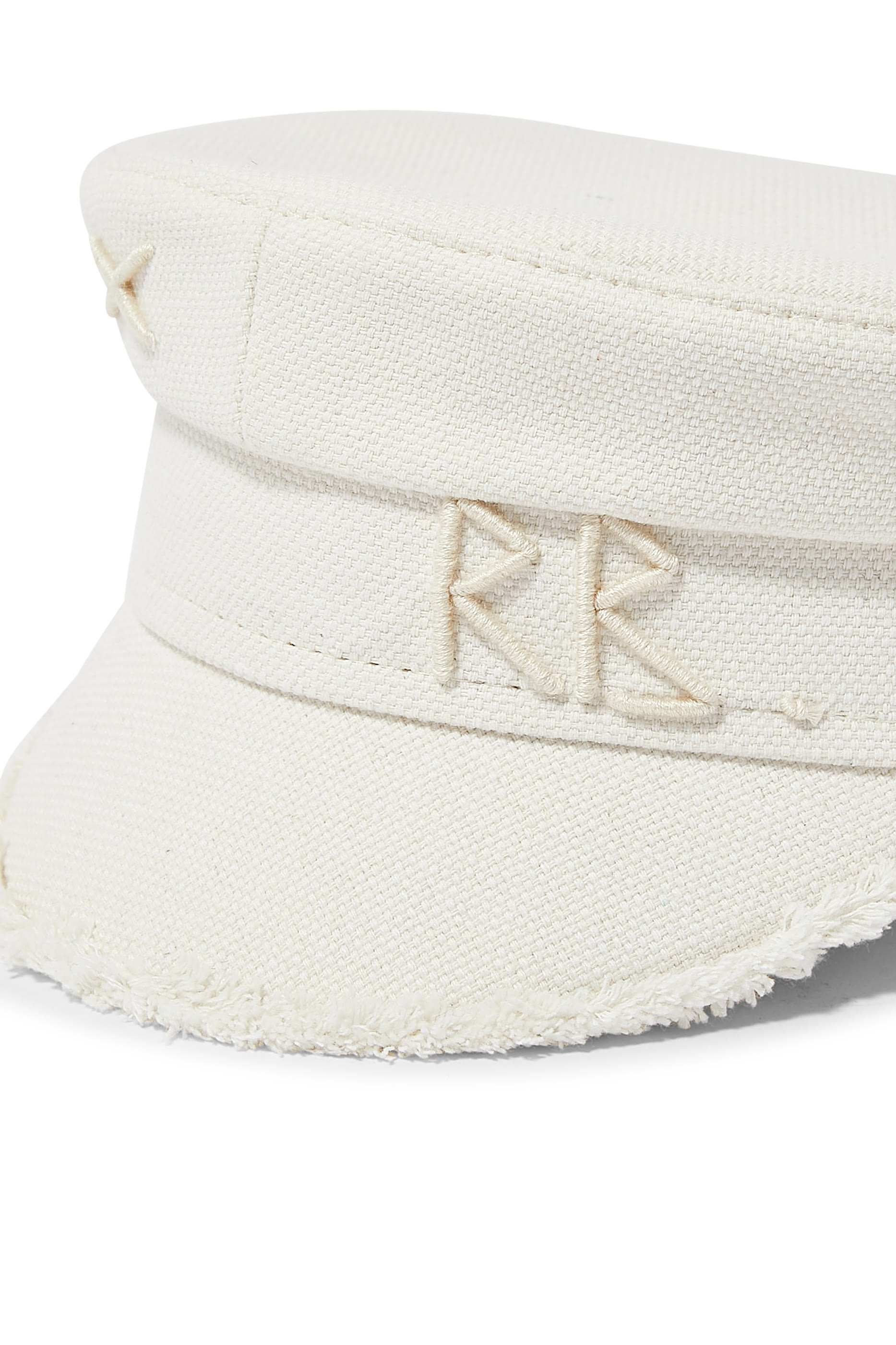 Monogram-Embellished Fringed Baker Boy Cap