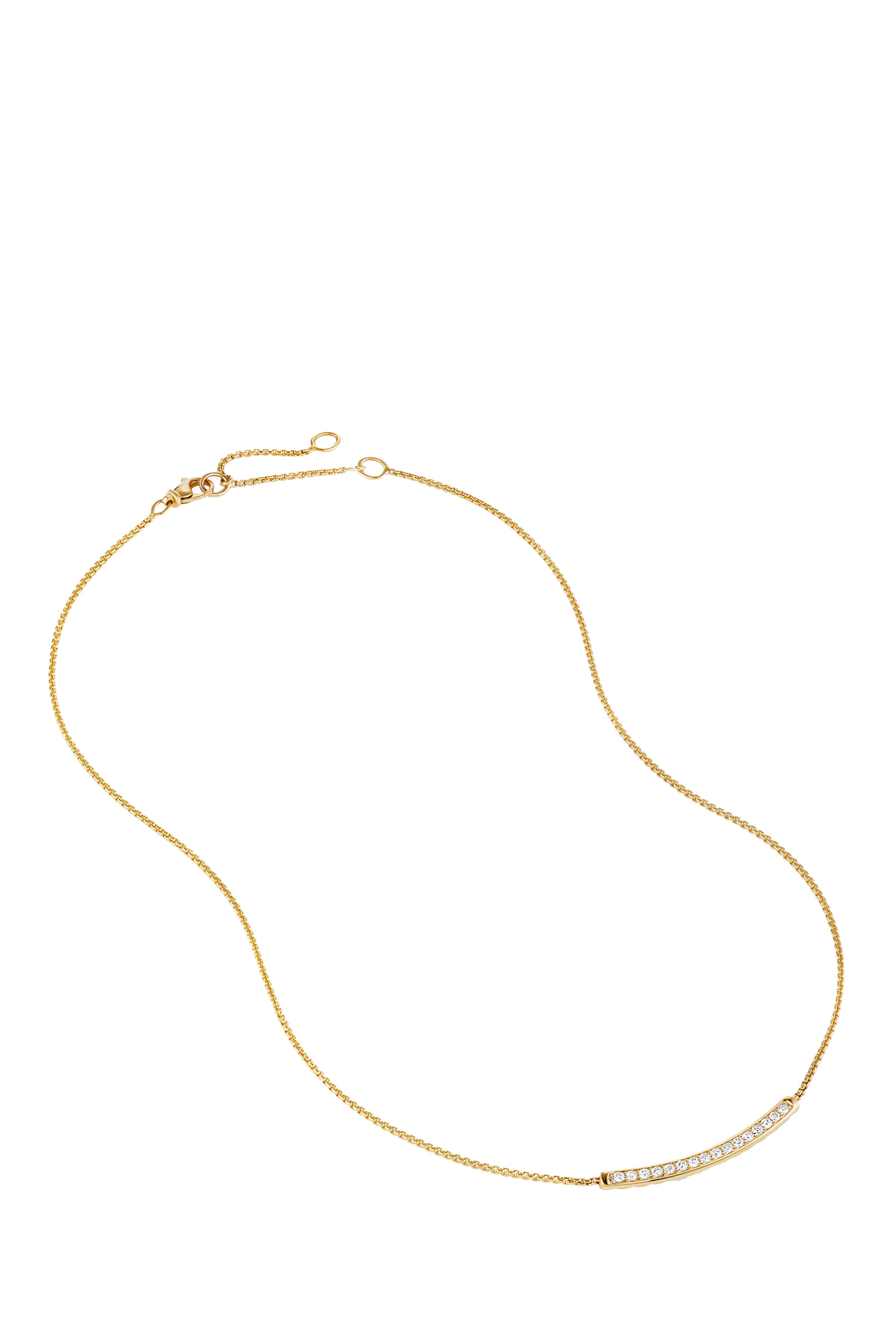 Petite Pave Bar Necklace, 18K Yellow Gold & Diamonds