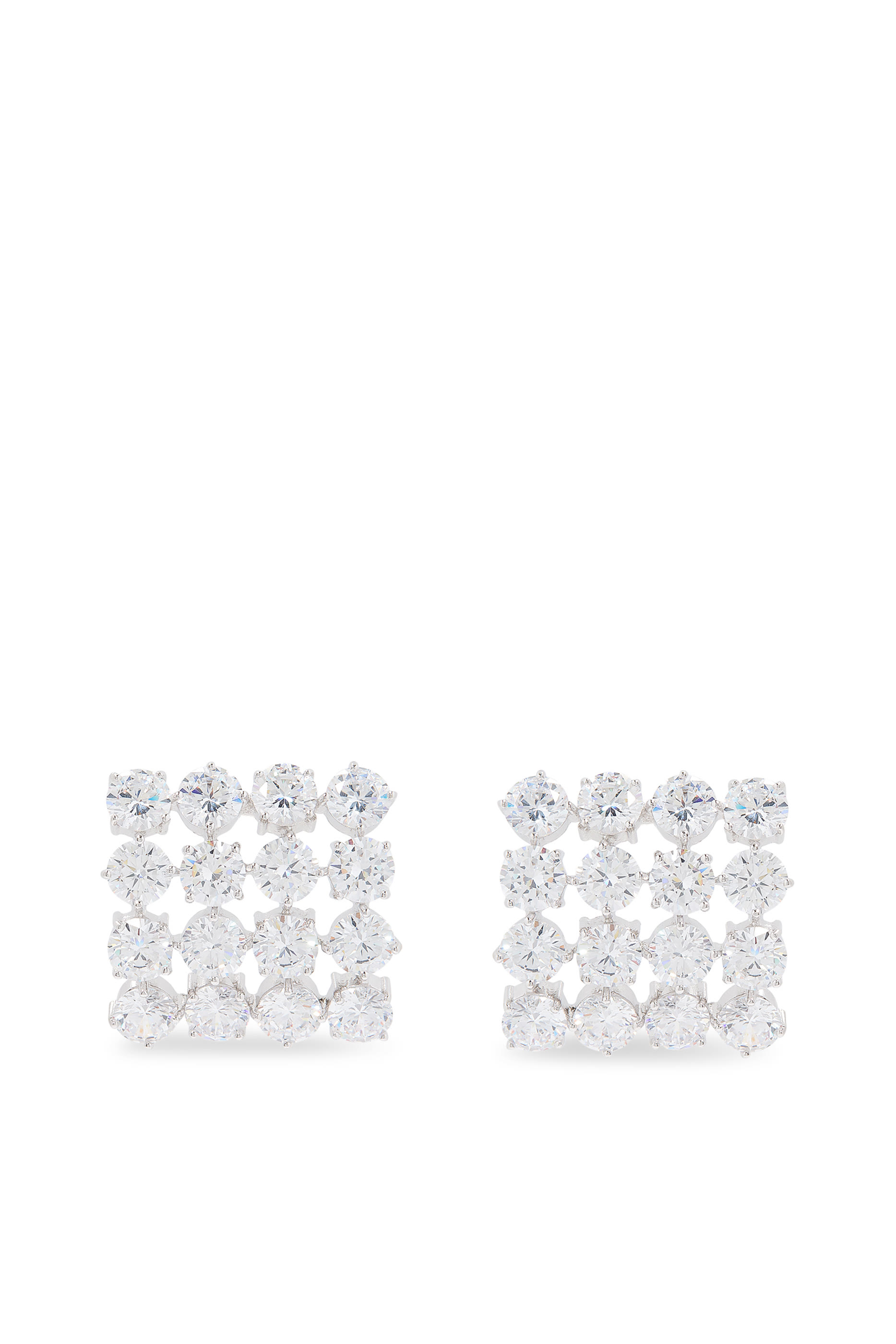 Square Crystal Earrings, Recycled Sterling Silver Plated in Rhodium & Zirconia