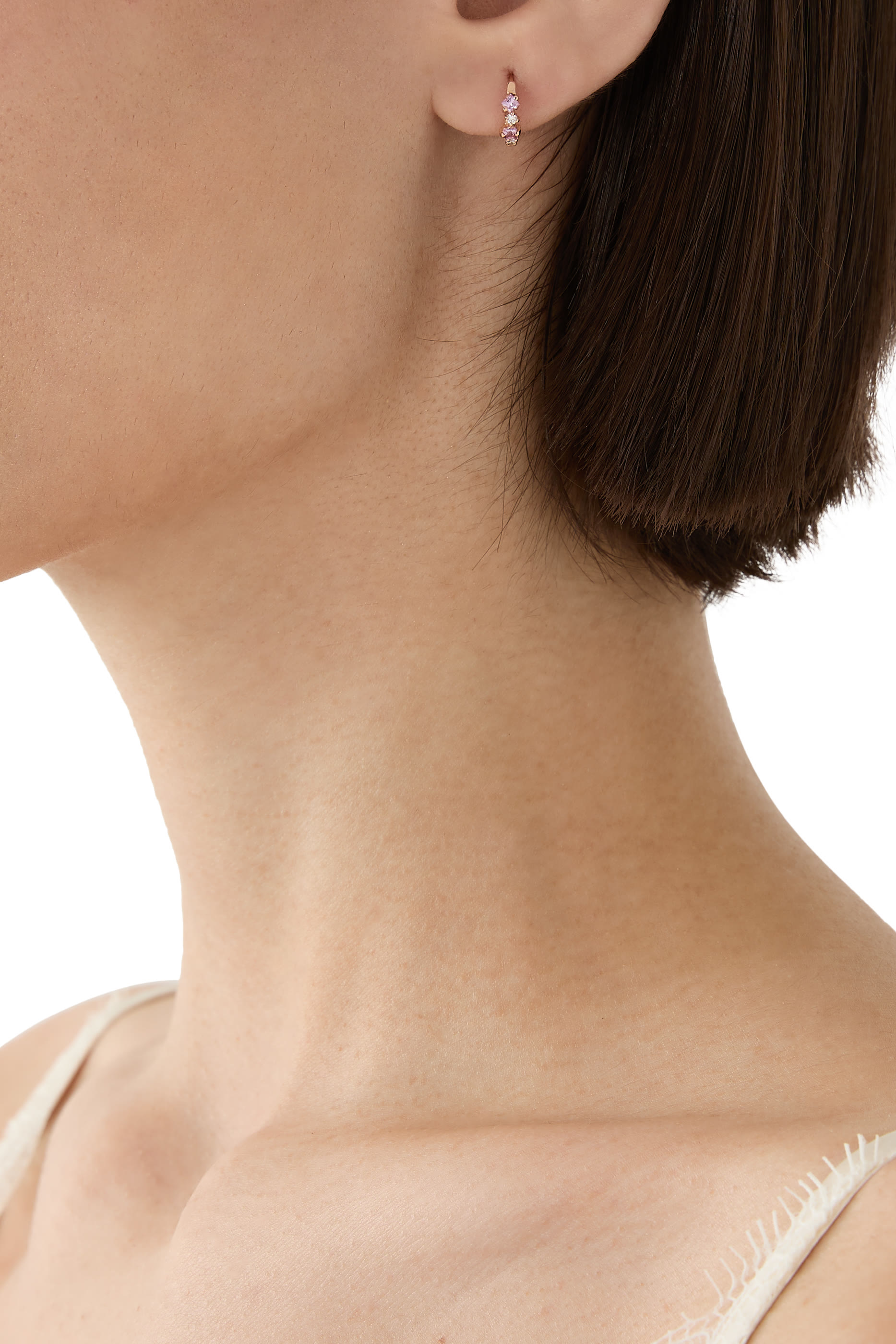 Princess Sapphire Mix Huggies Earrings, 18k Rose Gold & Sapphires, Diamonds