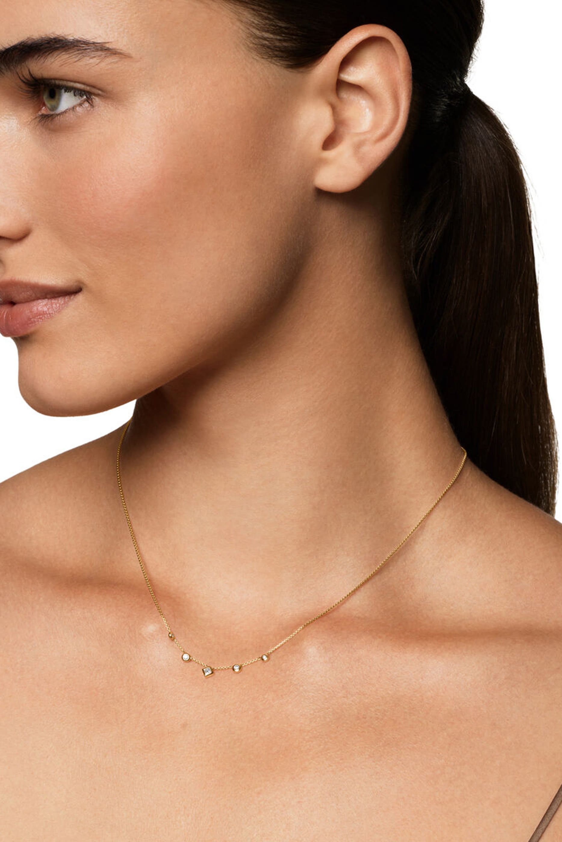 Petite Modern Renaissance&reg; Station Chain Necklace, 18k Yellow Gold & Diamonds